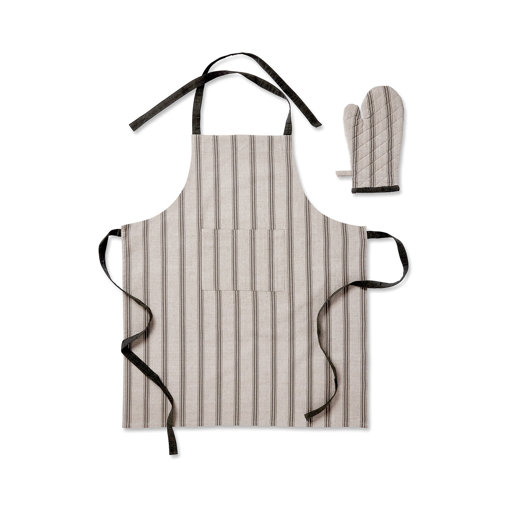 Macedon Charcoal Stripe Apron & Glove Set-Kitchenware-Madras Link-The Bay Room