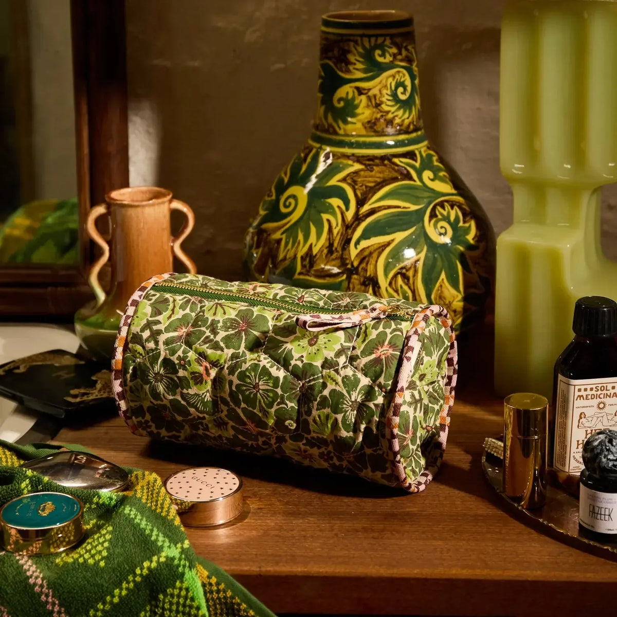 Magnolia Makeup Bag - Cactus Green-Beauty & Well-Being-Sage & Clare-The Bay Room