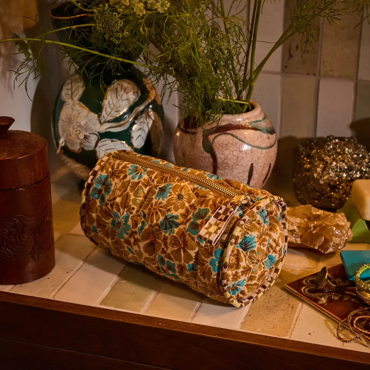 Magnolia Makeup Bag - Turquoise-Beauty & Well-Being-Sage & Clare-The Bay Room