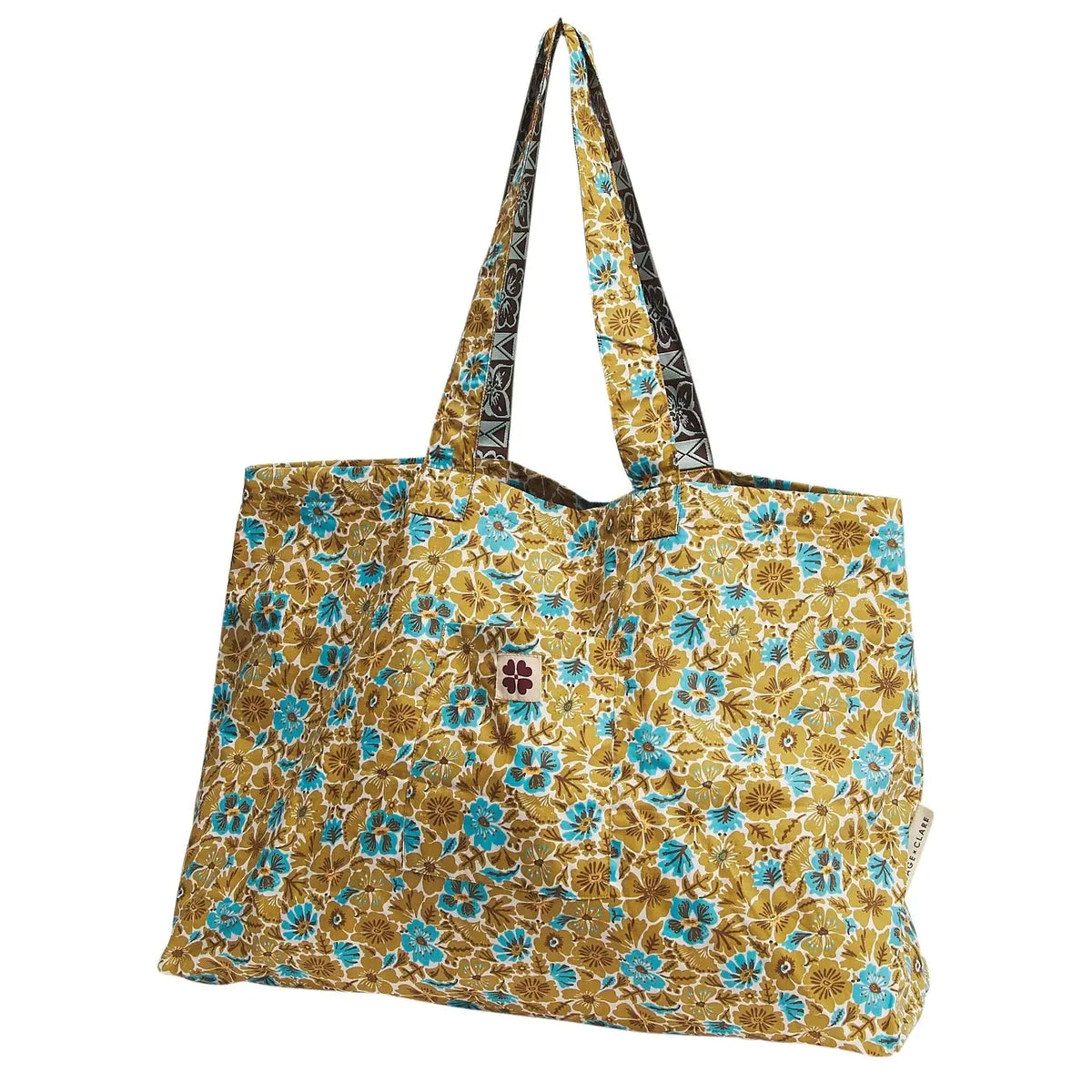Magnolia Reversible Cotton Tote Bag - Turquoise-Soft Furnishings-Sage & Clare-The Bay Room