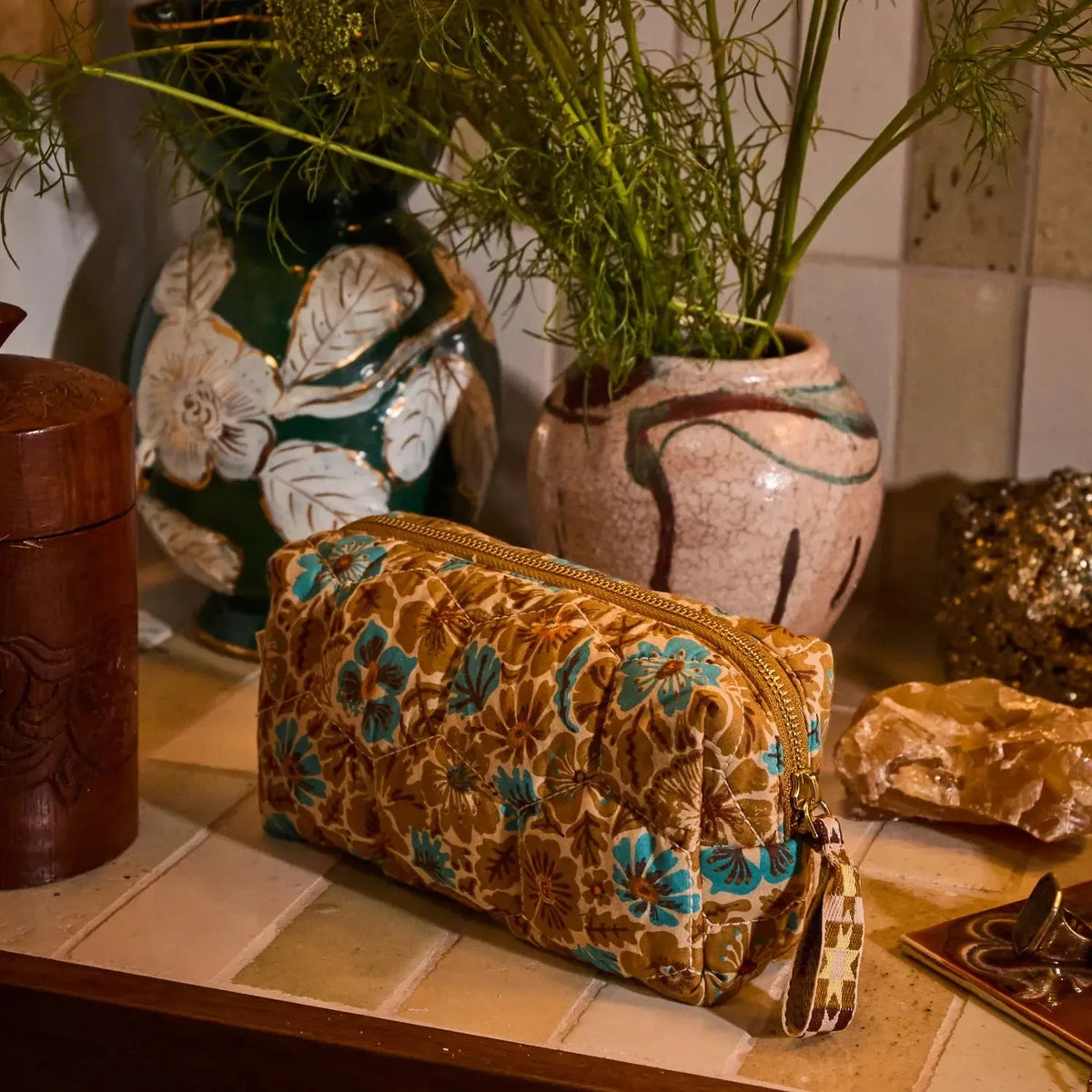 Magnolia Travel Pouch - Turquoise-Beauty & Well-Being-Sage & Clare-The Bay Room