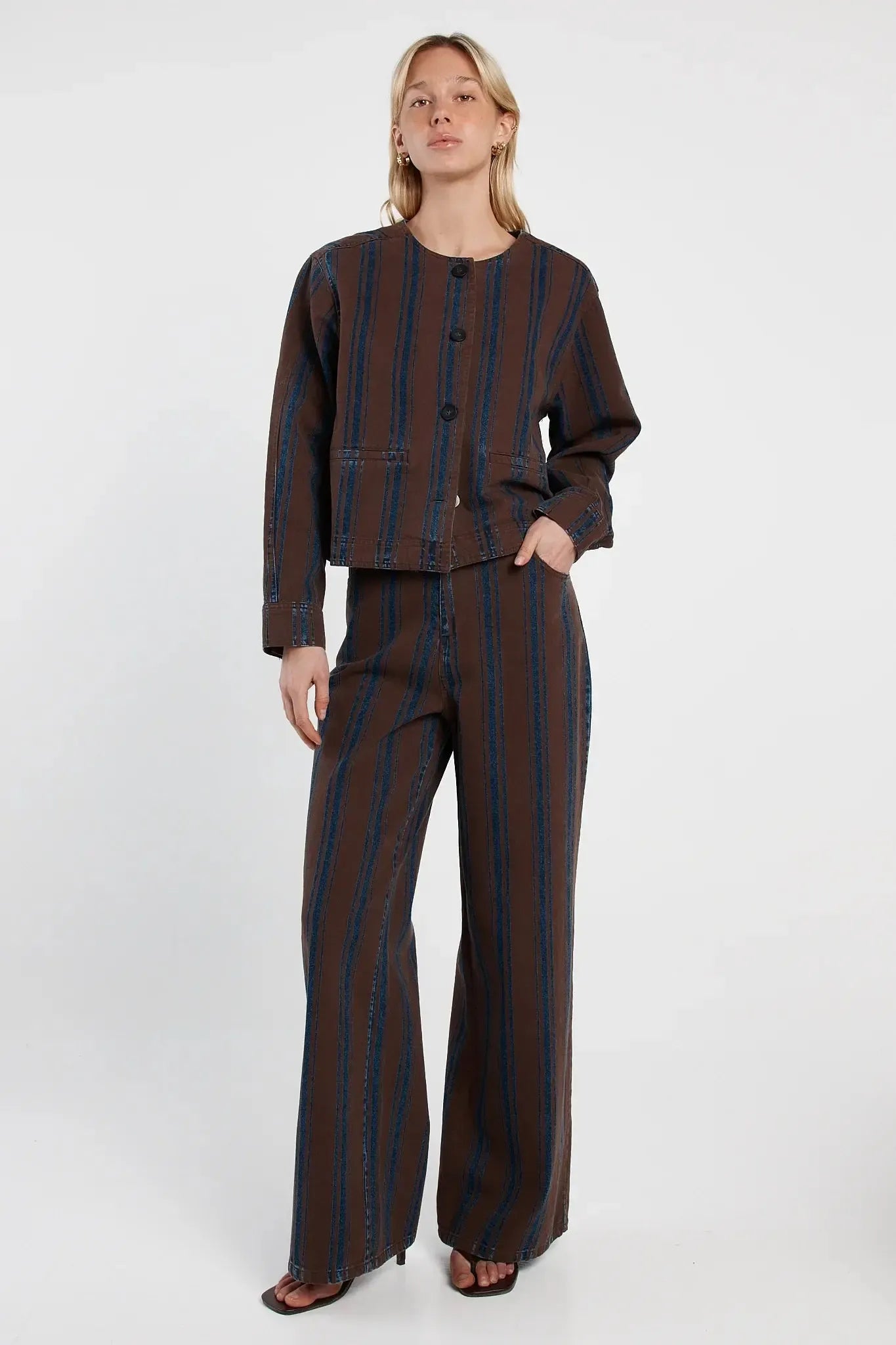 Maja Stripe Jacket - Choc/Rinse-Jackets , Coats & Vests-SASS-The Bay Room