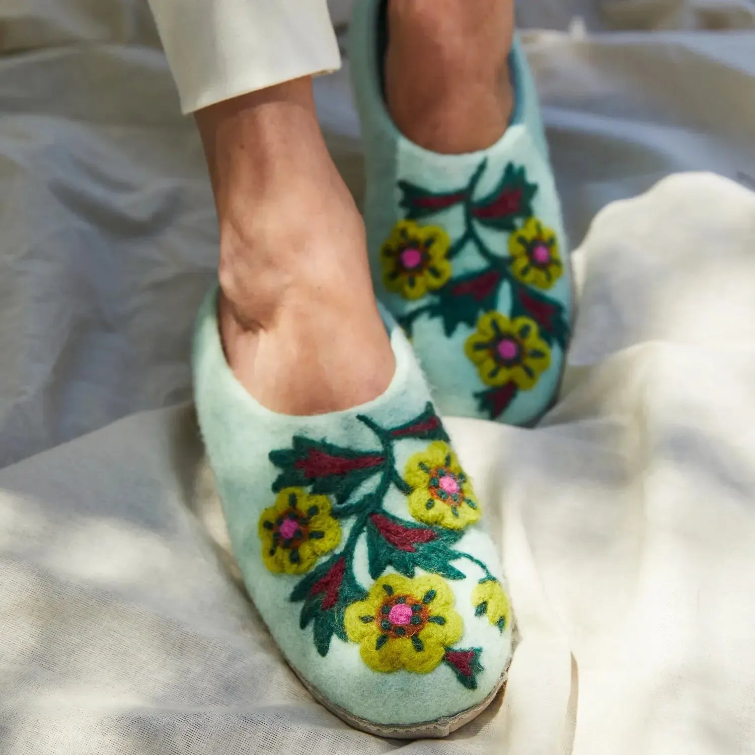 Marie Felt Slippers - Jade-Sleepwear & Robes-Sage & Clare-The Bay Room