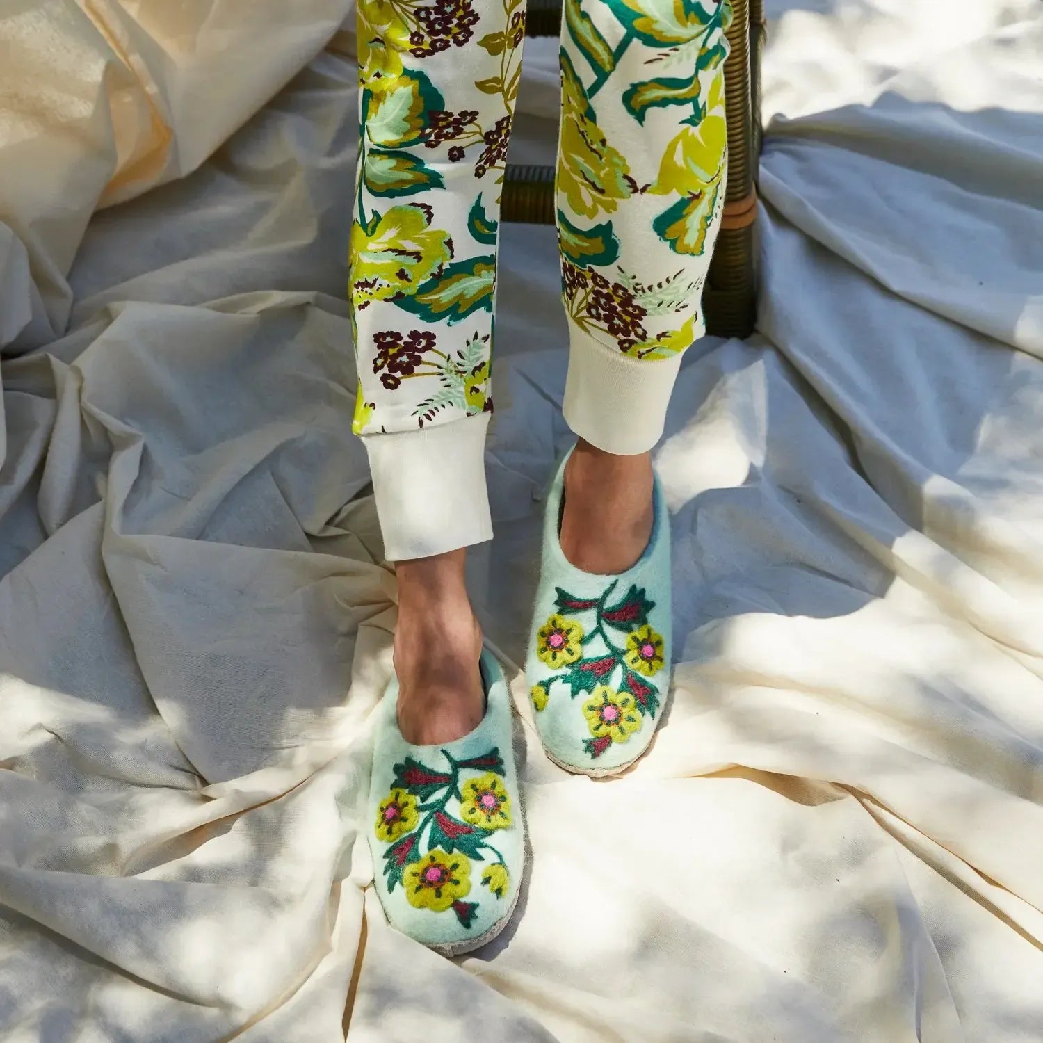 Marie Felt Slippers - Jade-Sleepwear & Robes-Sage & Clare-The Bay Room