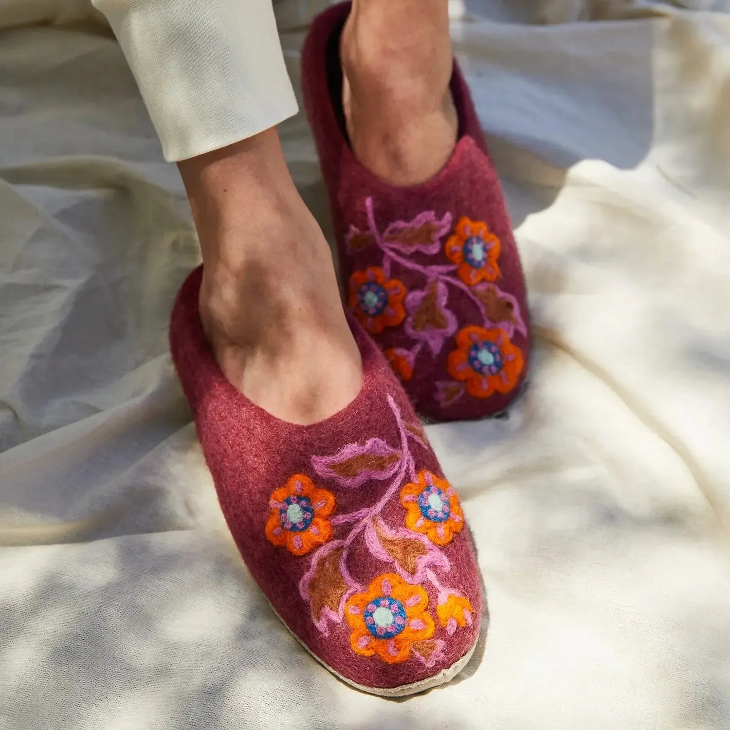 Marie Felt Slippers - Mahogany-Sleepwear & Robes-Sage & Clare-The Bay Room