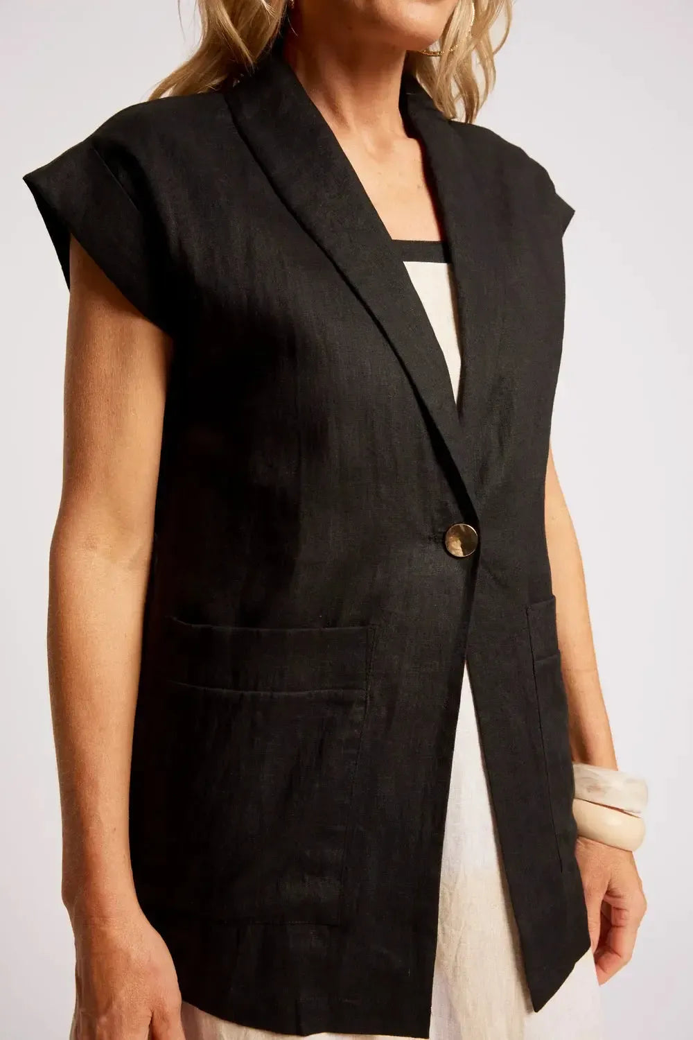 Maris Blazer Vest - Black-Jackets, Vests & Coats-Eb & Ive-The Bay Room