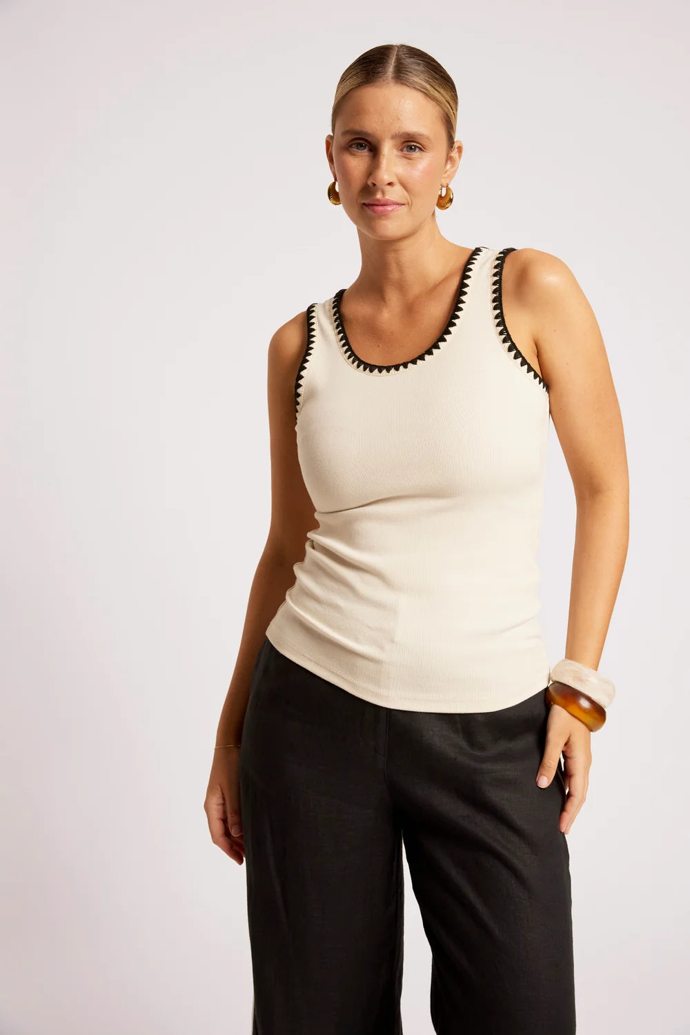Maris Stitched Tank - Tusk/Black-Tops-Eb & Ive-The Bay Room