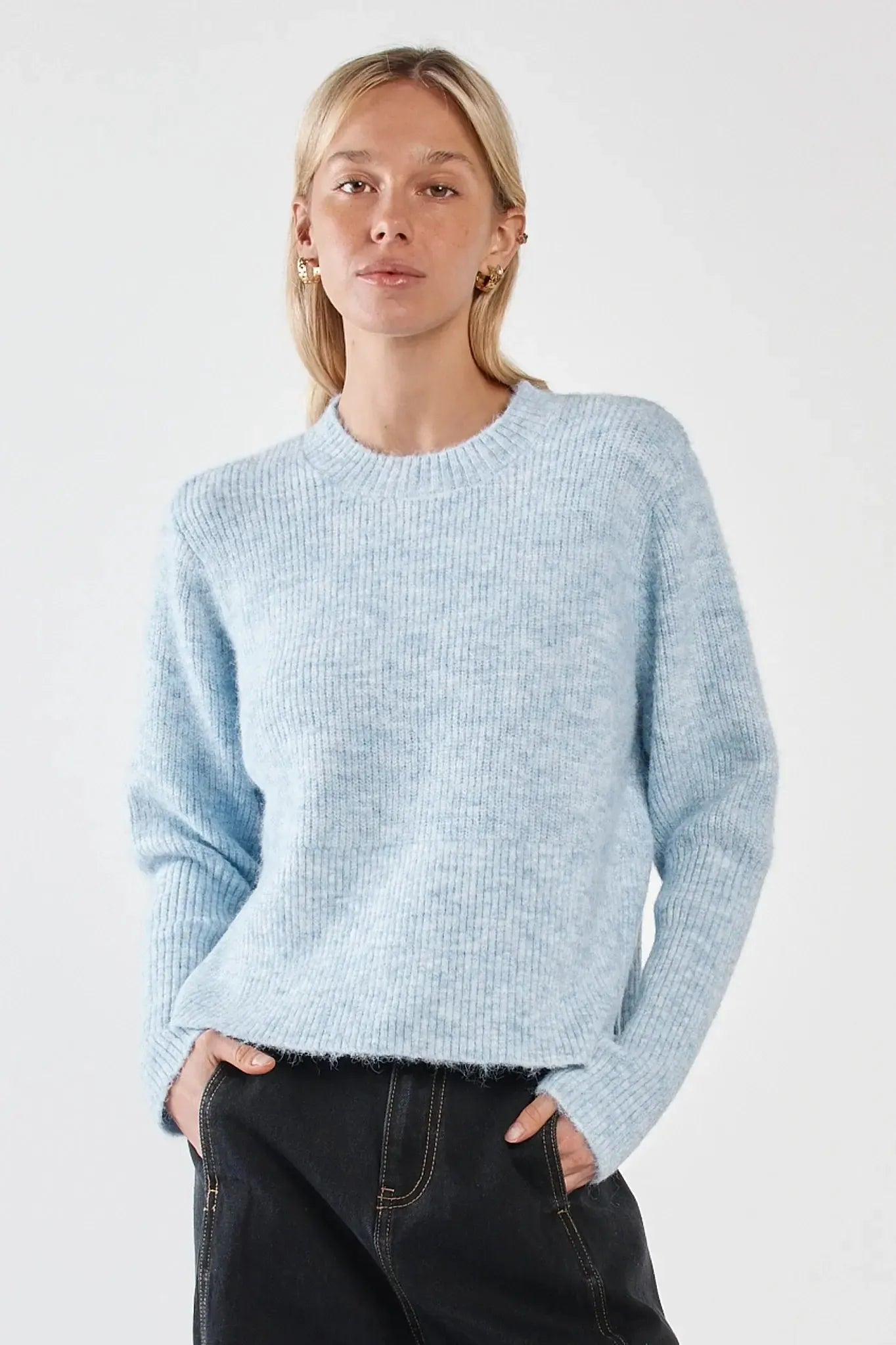 Marli Boxy Rib Knit - Pale Blue-Tops-SASS-The Bay Room