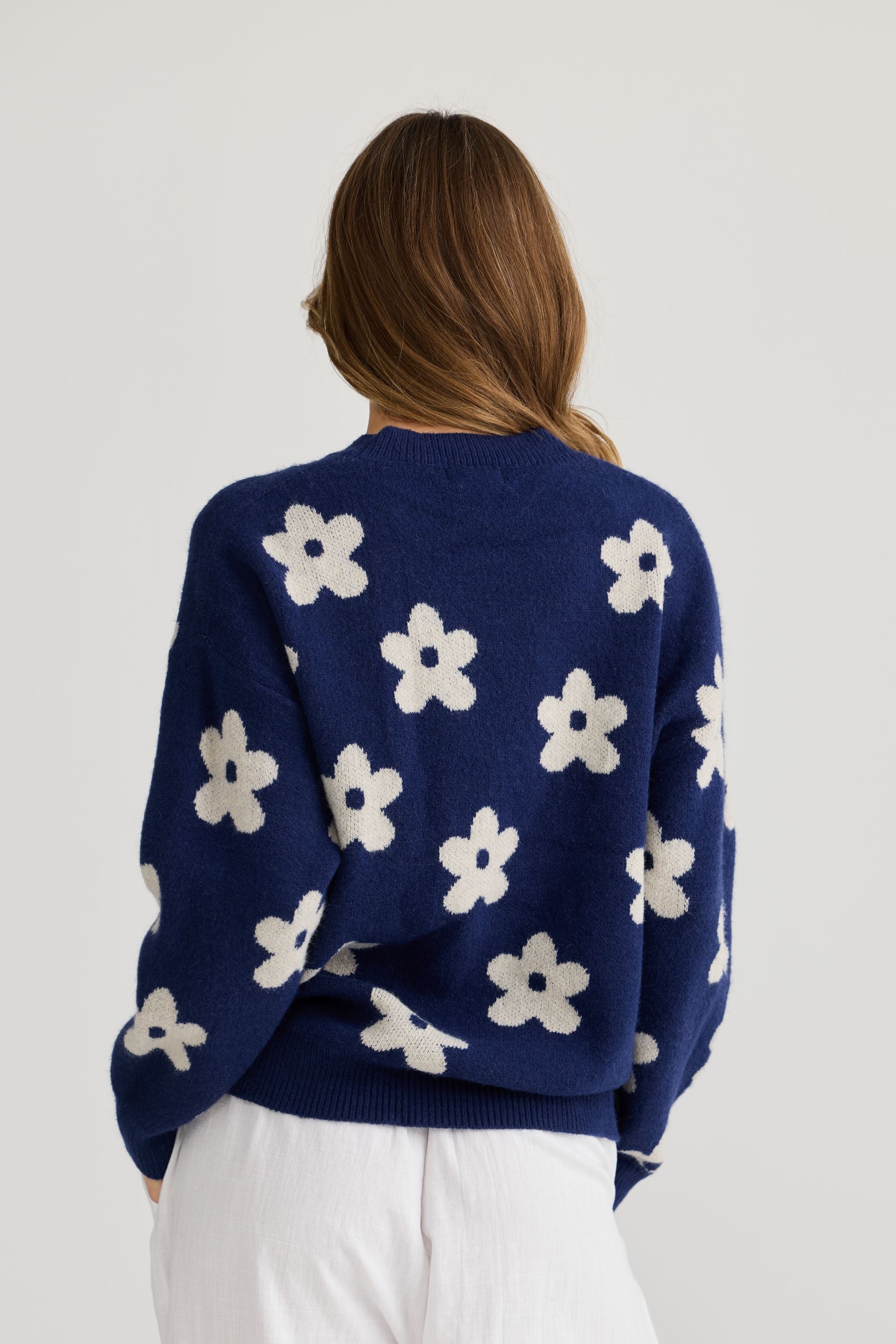 Maui Knit - Navy Floral-Knitwear & Jumpers-Holiday-The Bay Room