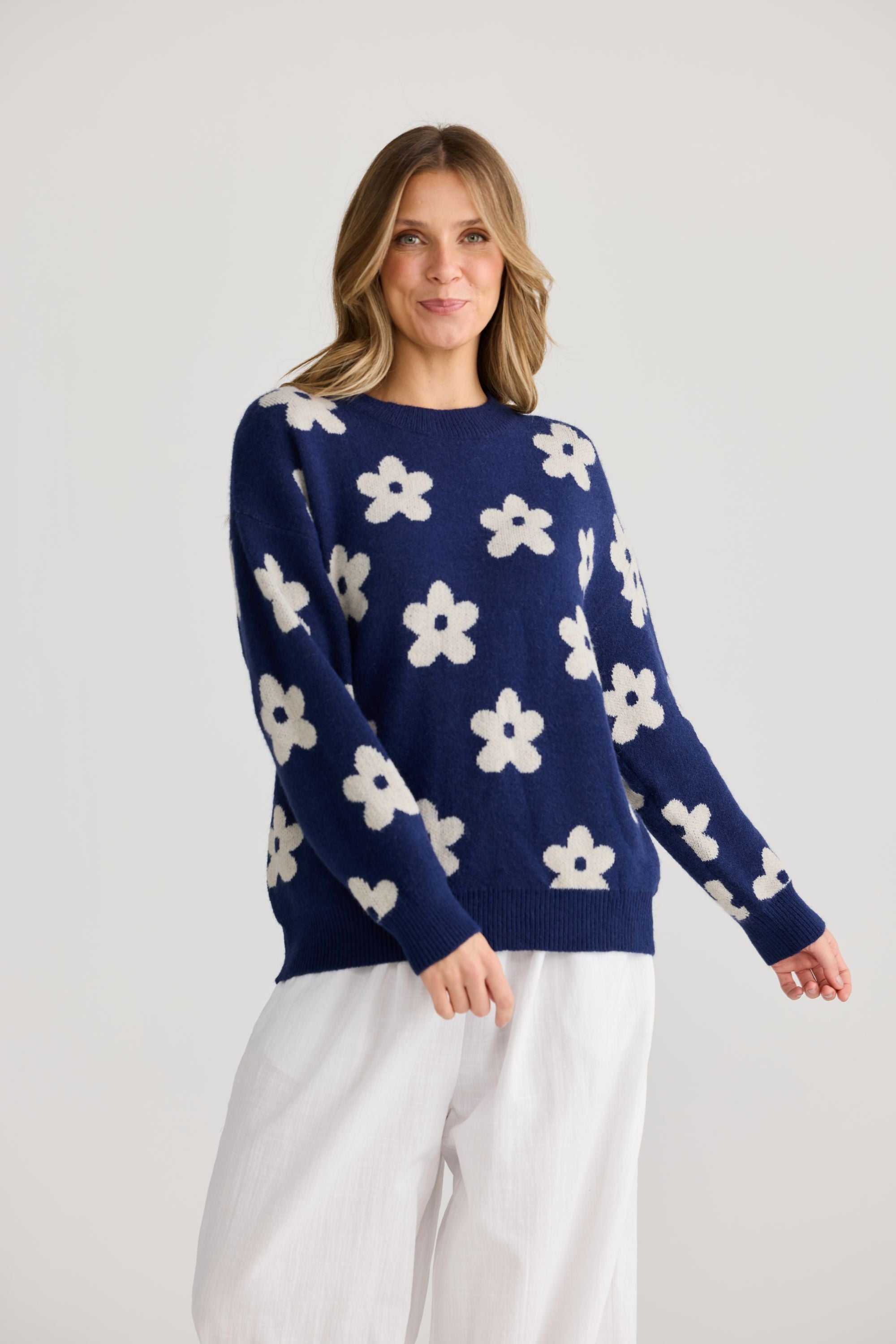 Maui Knit - Navy Floral-Knitwear & Jumpers-Holiday-The Bay Room