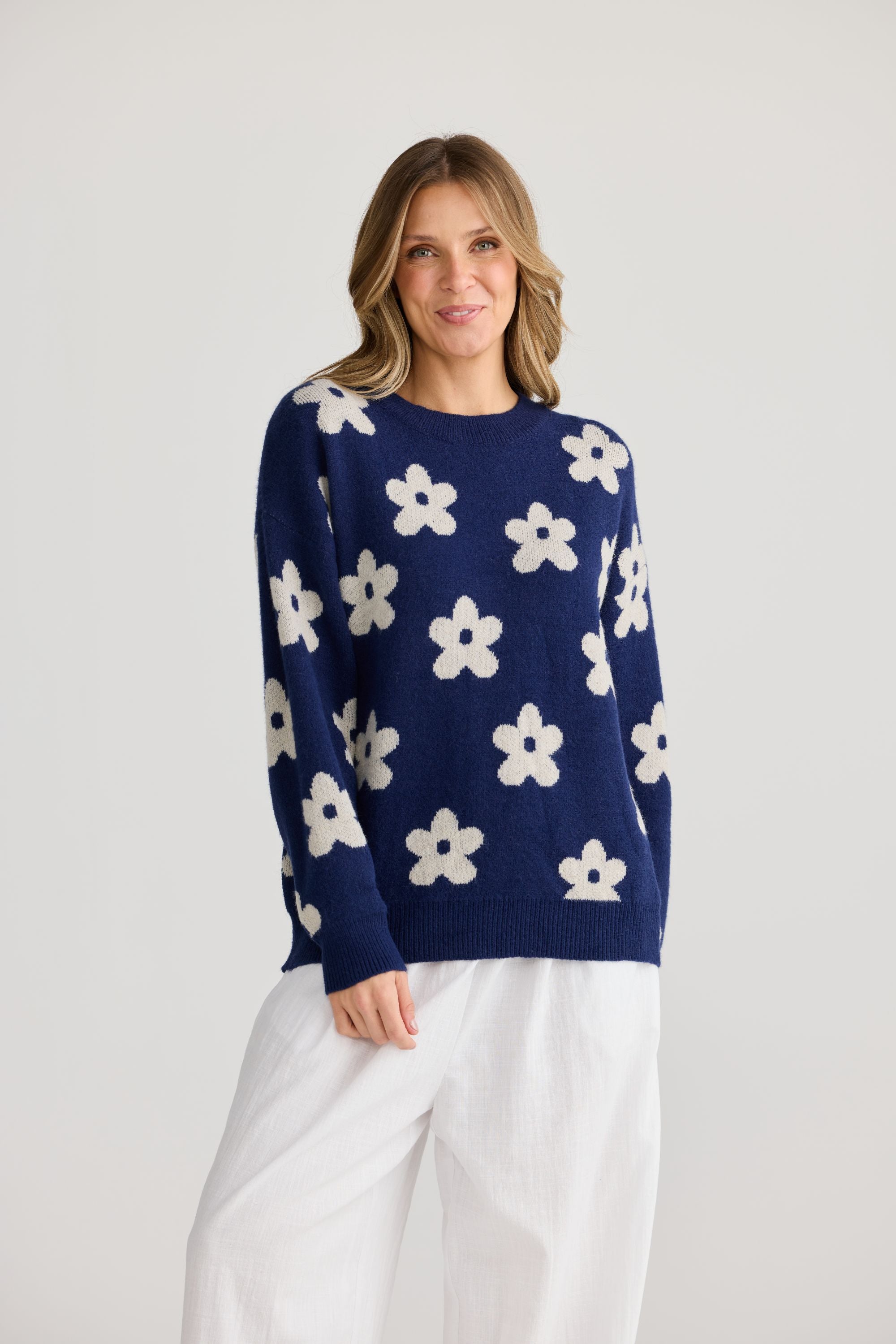 Maui Knit - Navy Floral-Knitwear & Jumpers-Holiday-The Bay Room