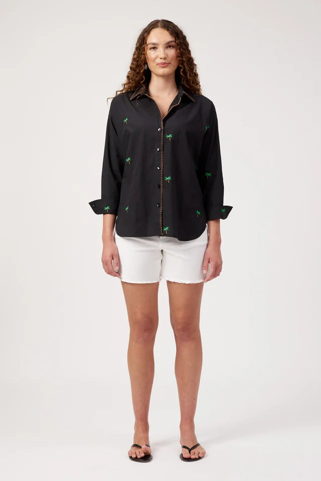 Mauritius Embroidered Shirt - Black-Tops-Haven-The Bay Room