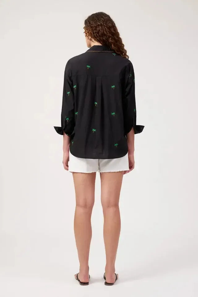Mauritius Embroidered Shirt - Black-Tops-Haven-The Bay Room