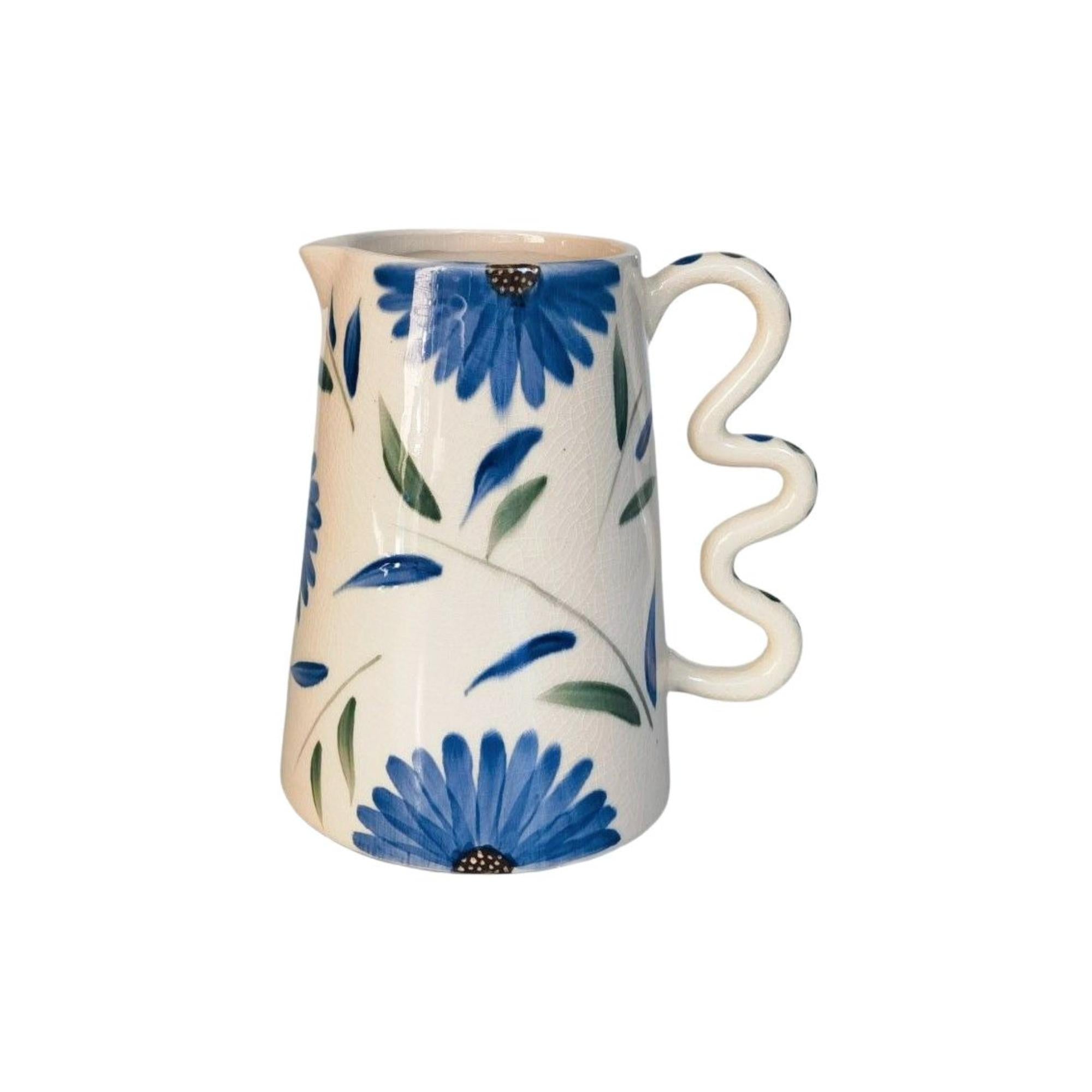 Maxine Floral Jug Blue & Green 21cm-Pots, Planters & Vases-Urban Products-The Bay Room