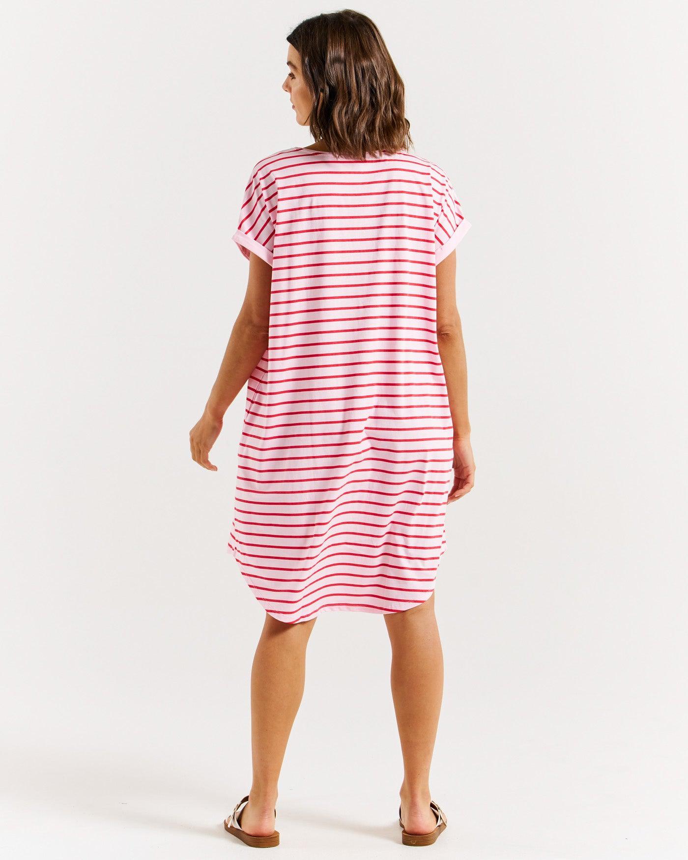 Maxine T-Shirt Dress - Cherry Blossom Stripe-Dresses-Betty Basics-The Bay Room