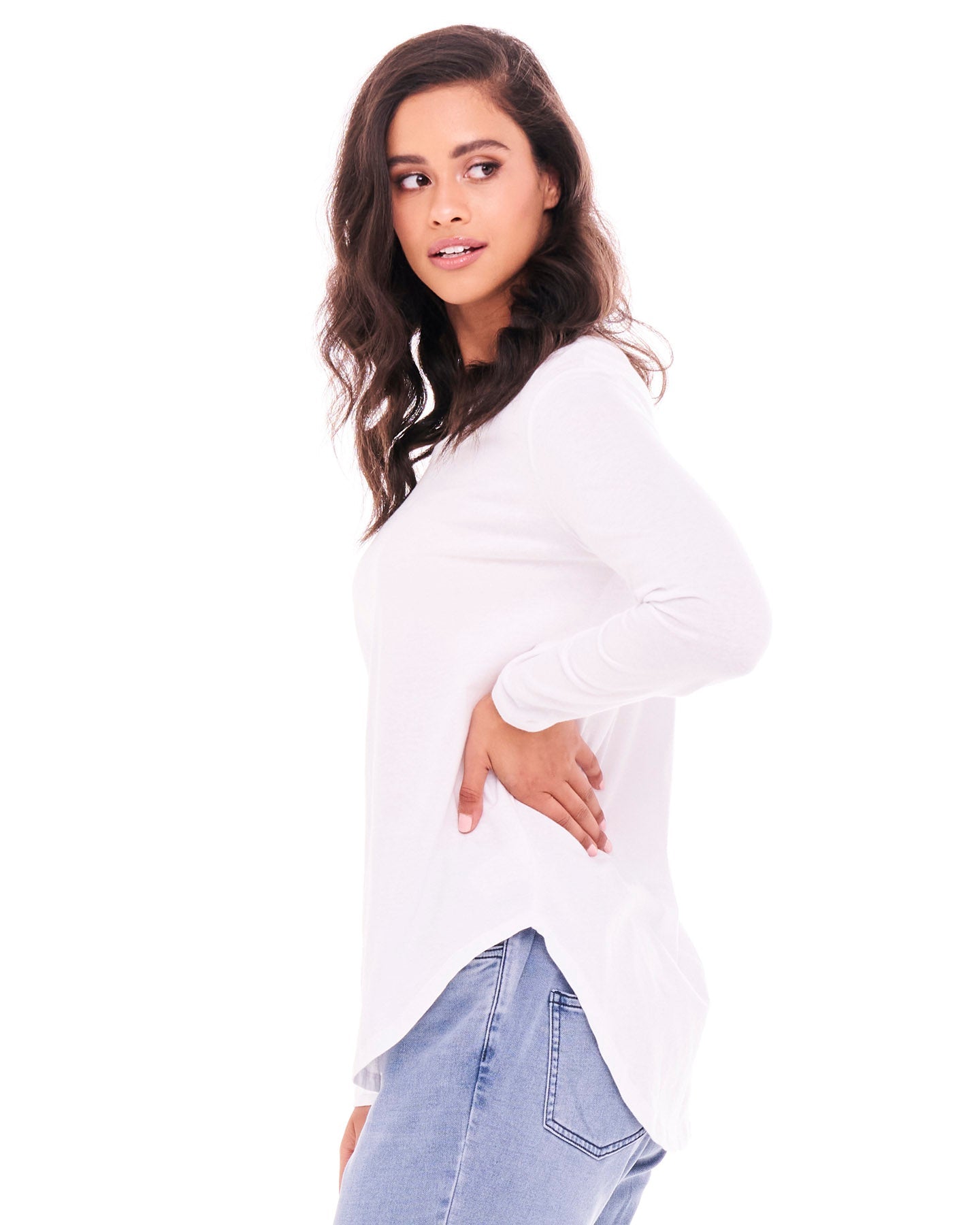 Megan Long Sleeve Top - White-Tops-Betty Basics-The Bay Room