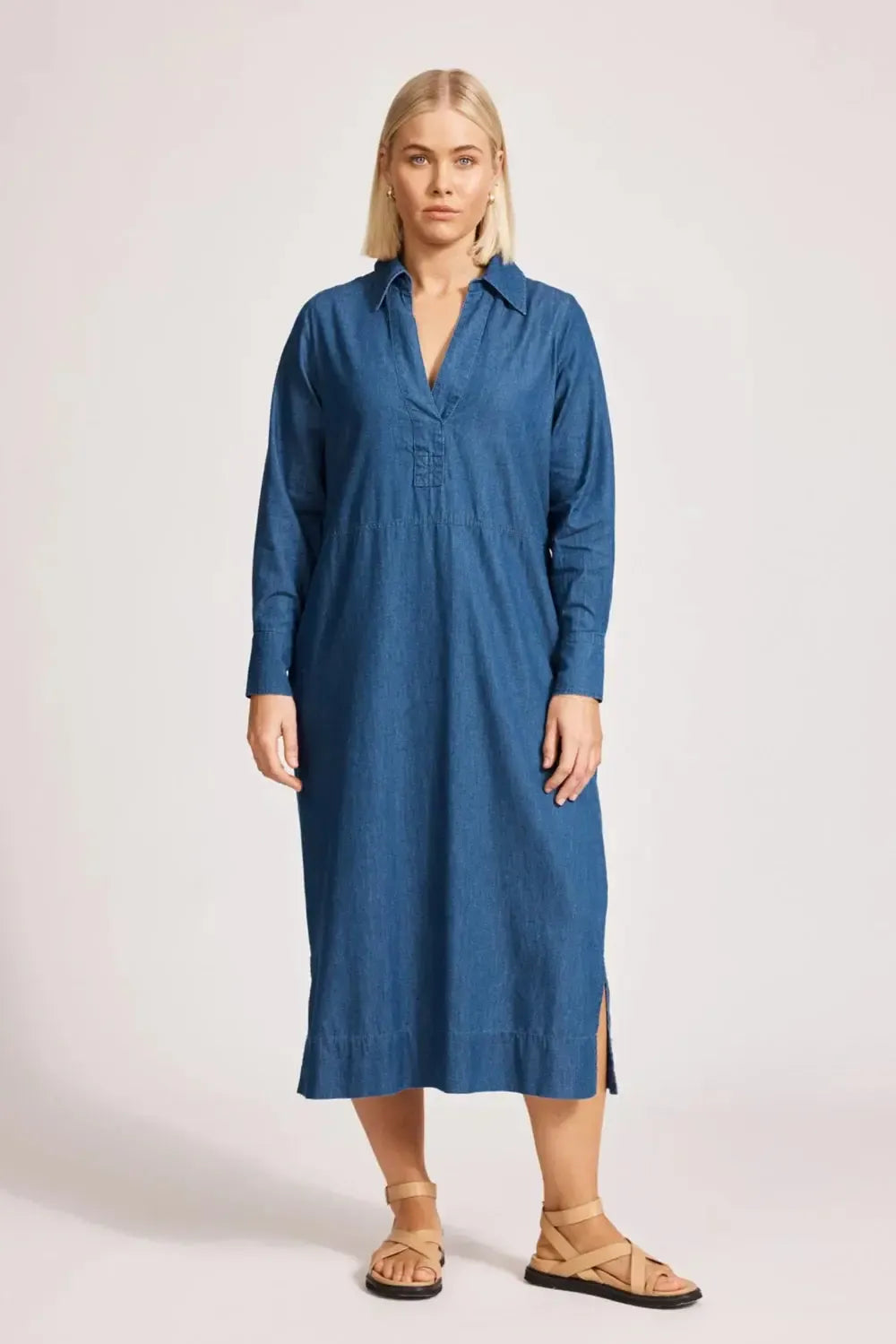 Melenia Denim Collared Dress - Indigo-Eb & Ive-The Bay Room