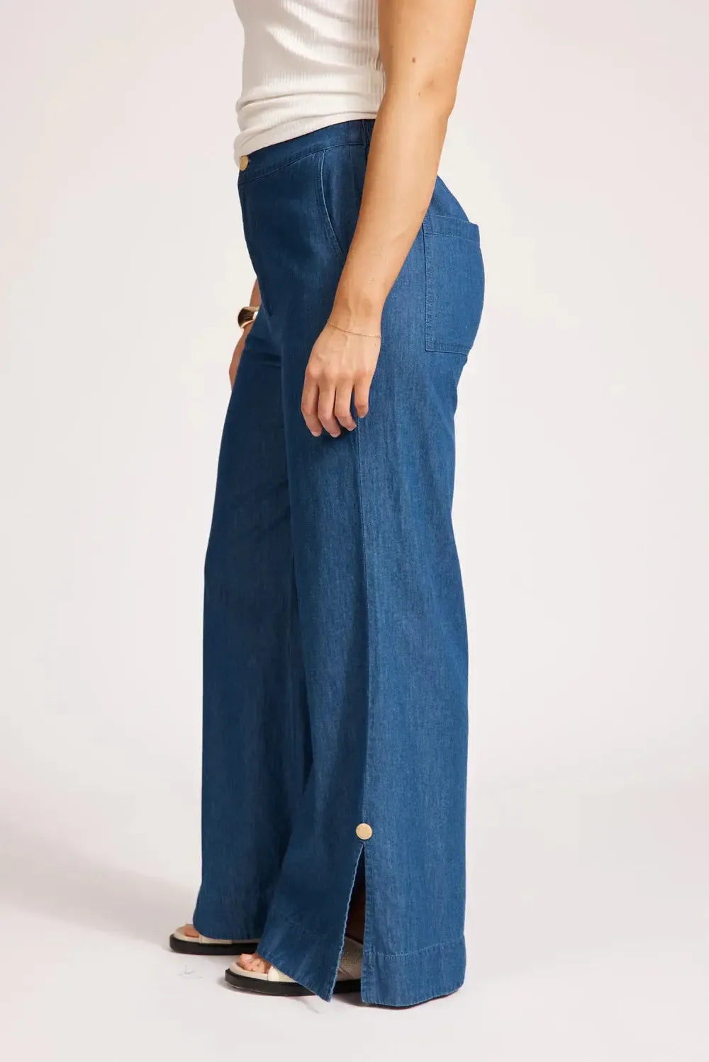 Melenia Denim Split Pant - Indigo-Eb & Ive-The Bay Room