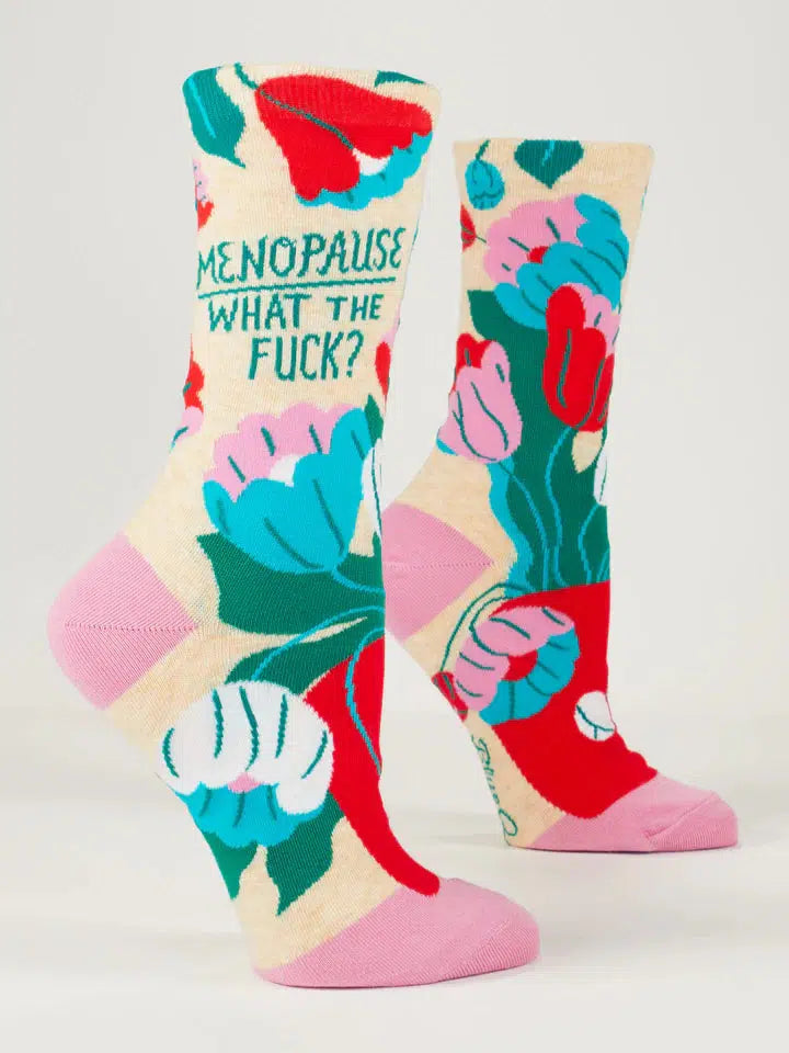 Menopause. What The Fuck? Women's Crew Socks-Fun & Games-Blue Q-Women's Shoe Size 5-10-The Bay Room