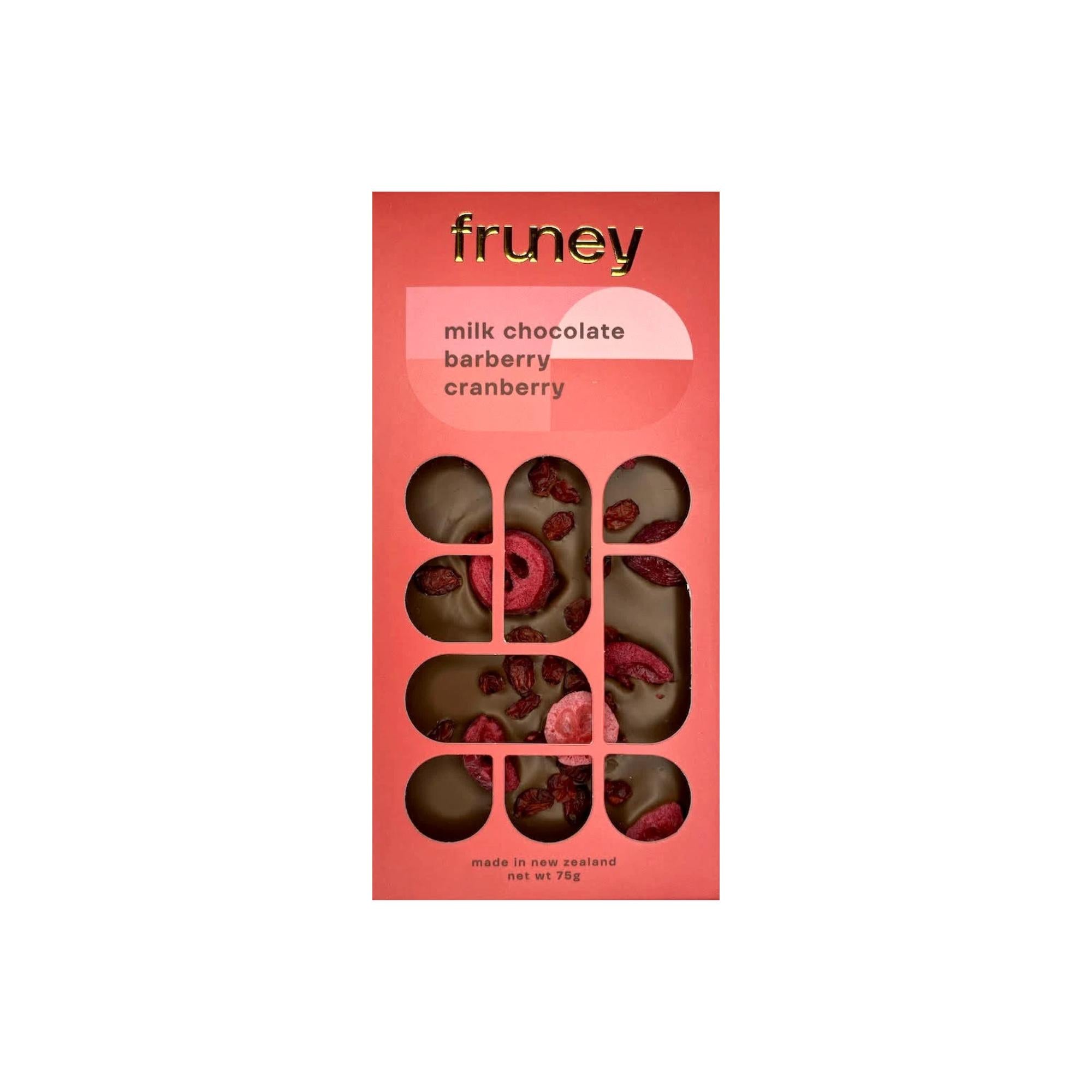 Milk Chocolate & Barberry & Cranberry 75g-Gourmet Food & Drink-Fruney-The Bay Room