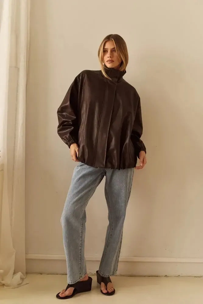 Milo Leather Look Bomber - Chocolate-Jackets, Coats & Vests-SASS-The Bay Room