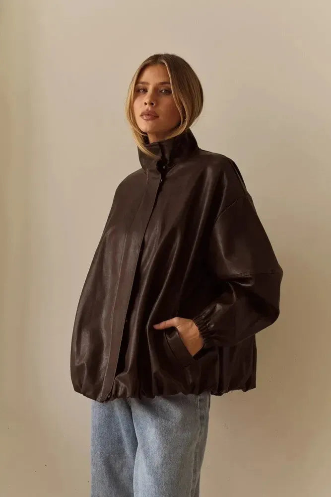 Milo Leather Look Bomber - Chocolate-Jackets, Coats & Vests-SASS-The Bay Room