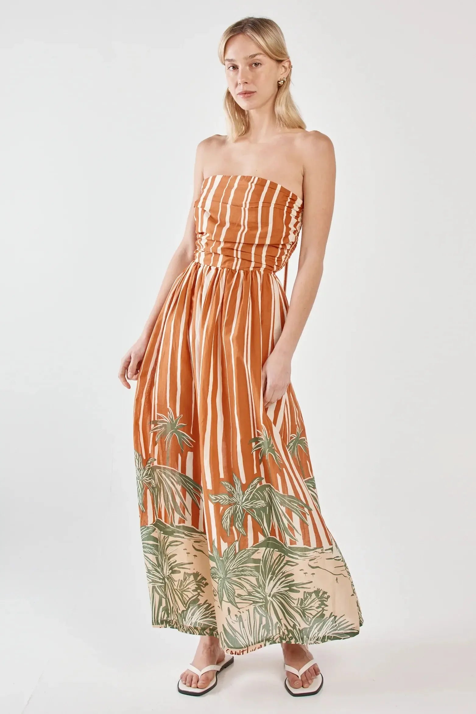 Mina Strapless Dress - Palm Stripe-Dresses-SASS-The Bay Room