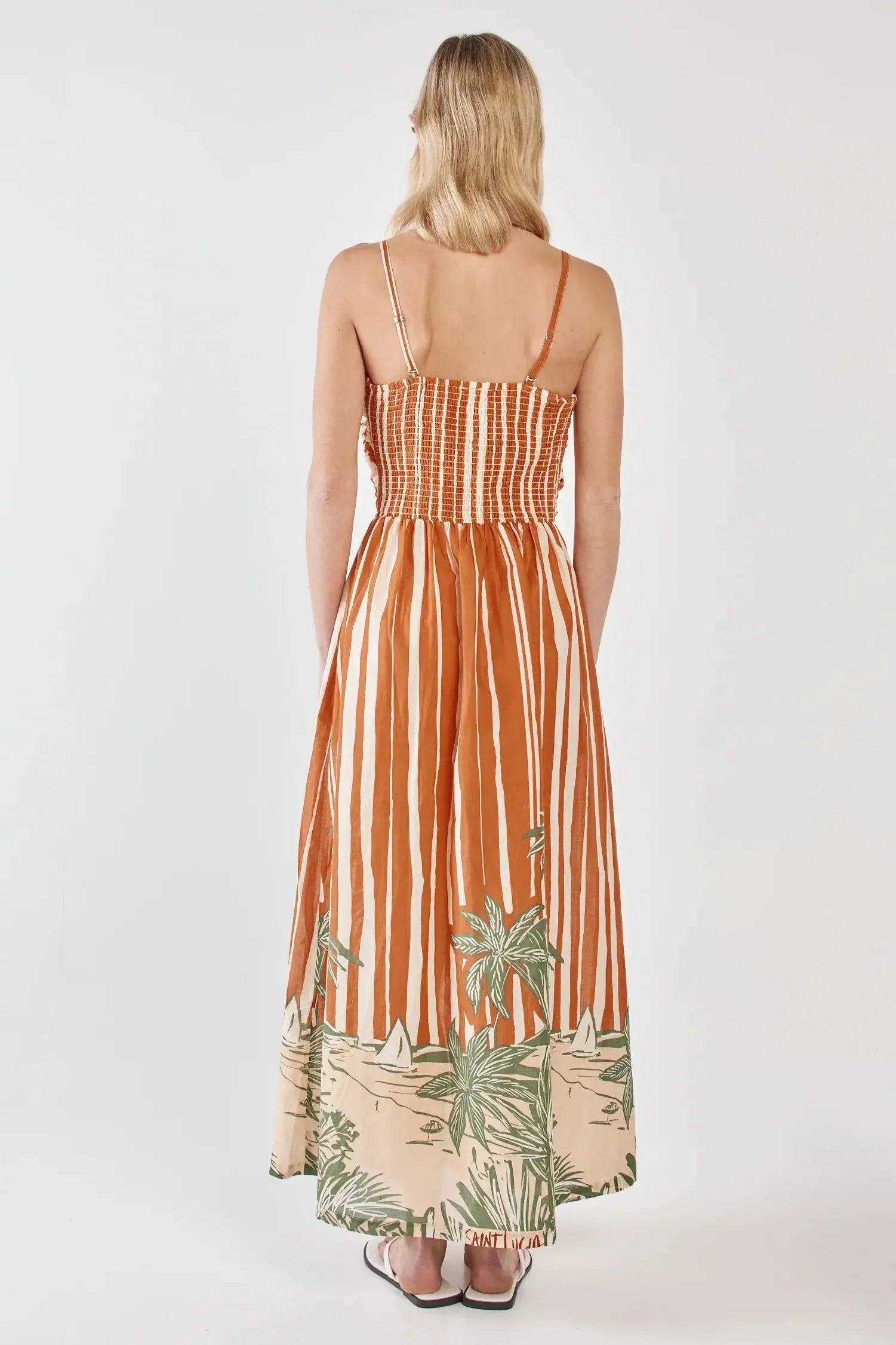 Mina Strapless Dress - Palm Stripe-Dresses-SASS-The Bay Room