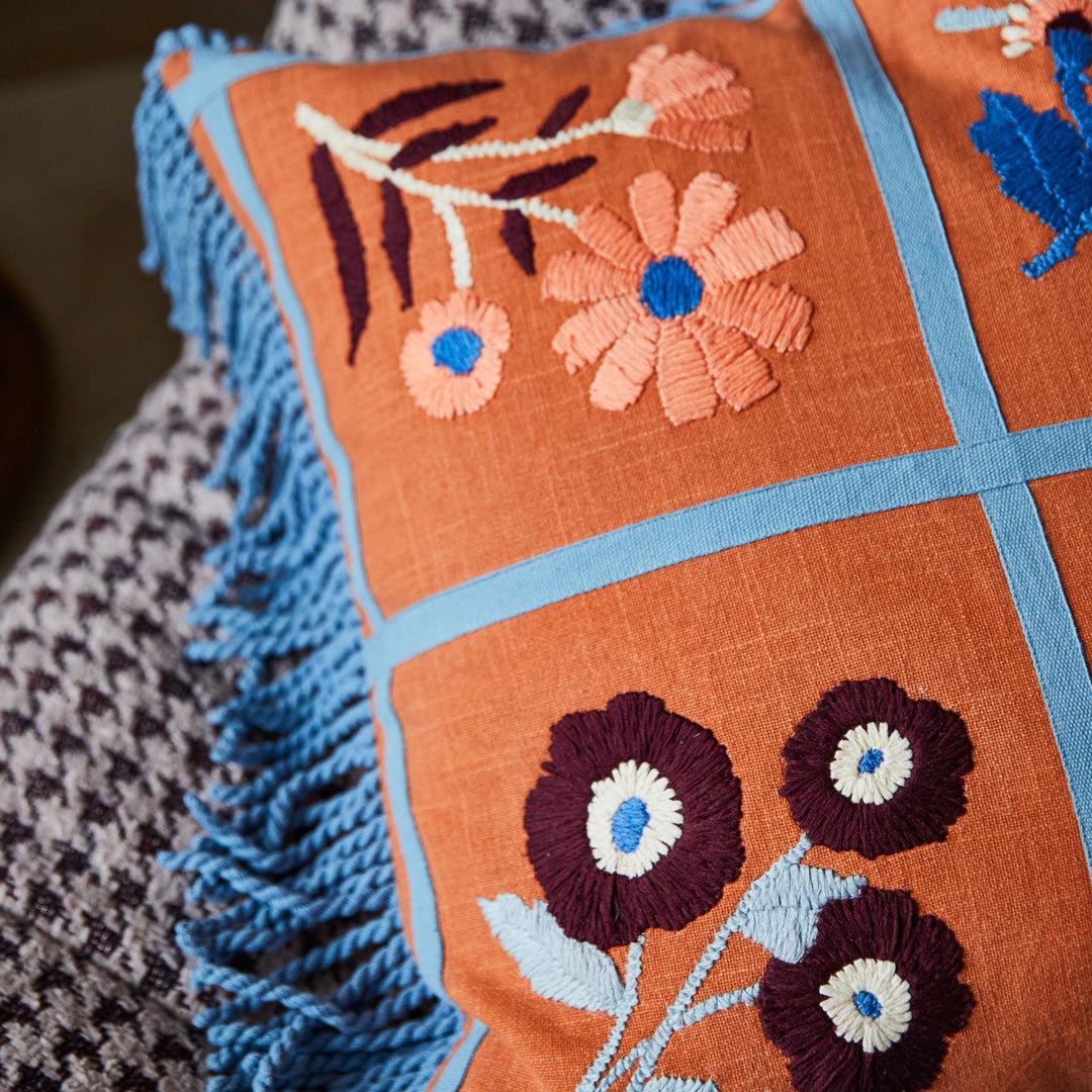 Mira Embroidered Cushion - Cinnamon-Soft Furnishings-Sage & Clare-The Bay Room