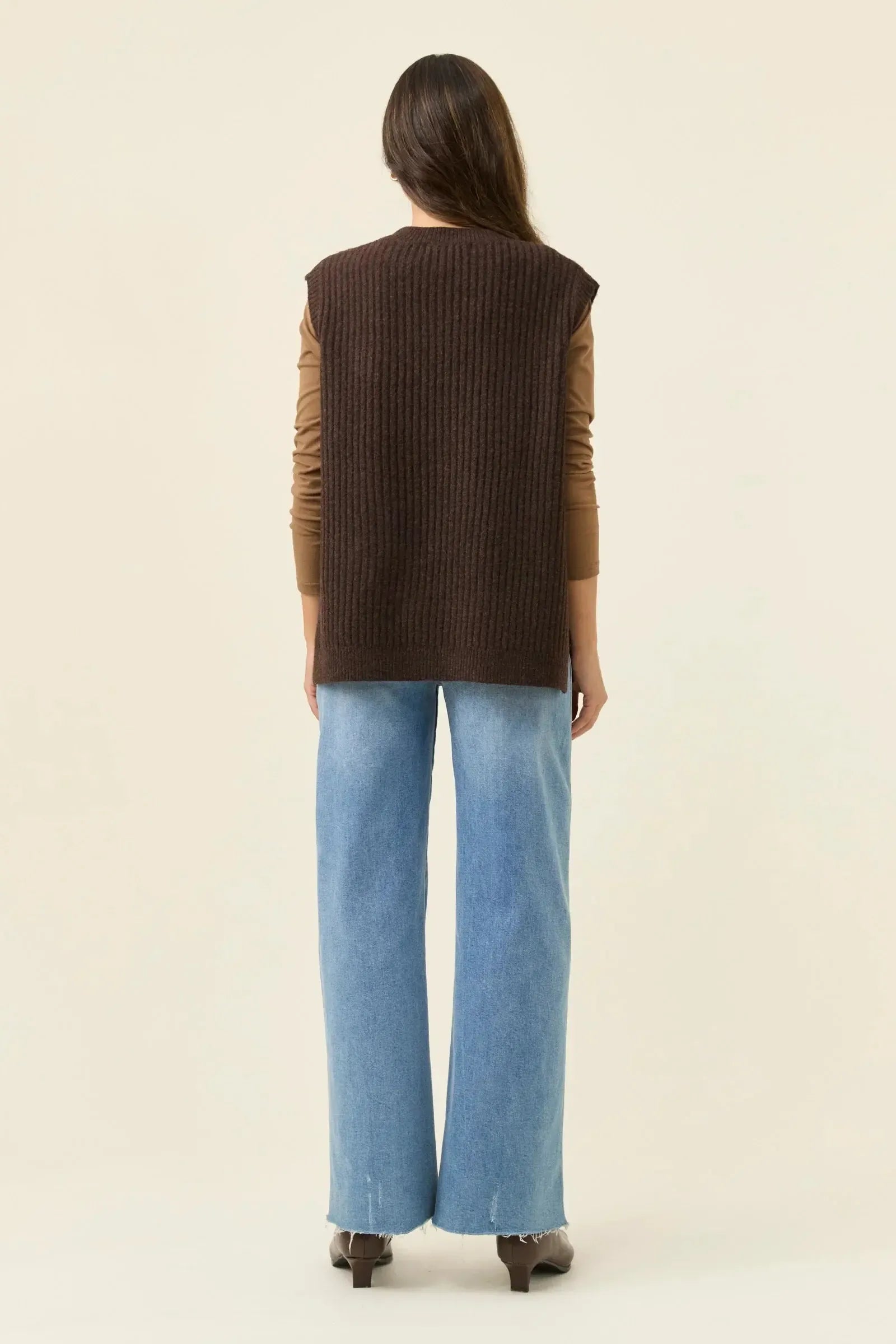 Miru Crew Knit Vest - Chocolate-Jackets, Coats & Vests-Isle Of Mine-The Bay Room