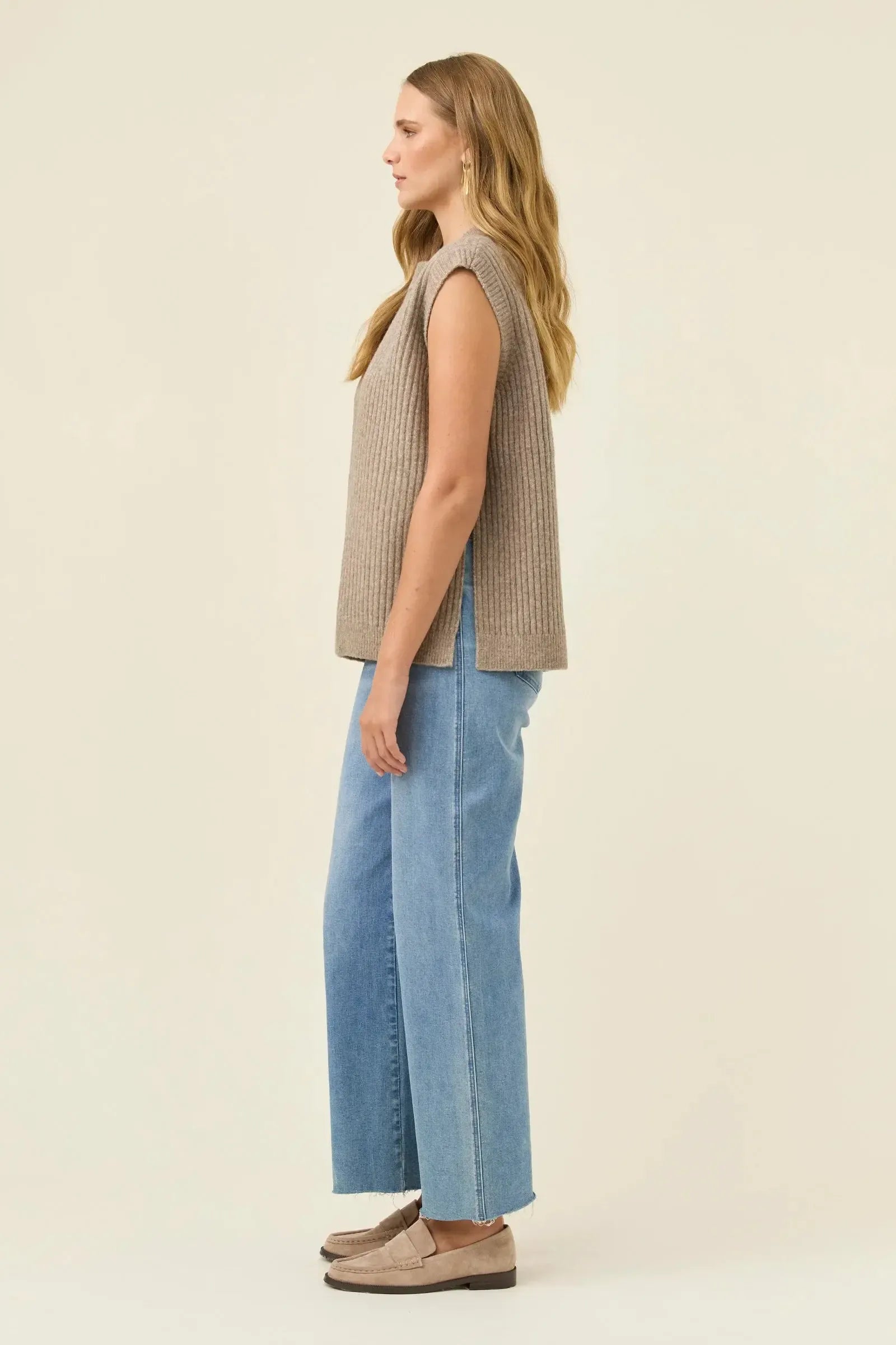 Miru Crew Knit Vest - Stone-Isle Of Mine-The Bay Room