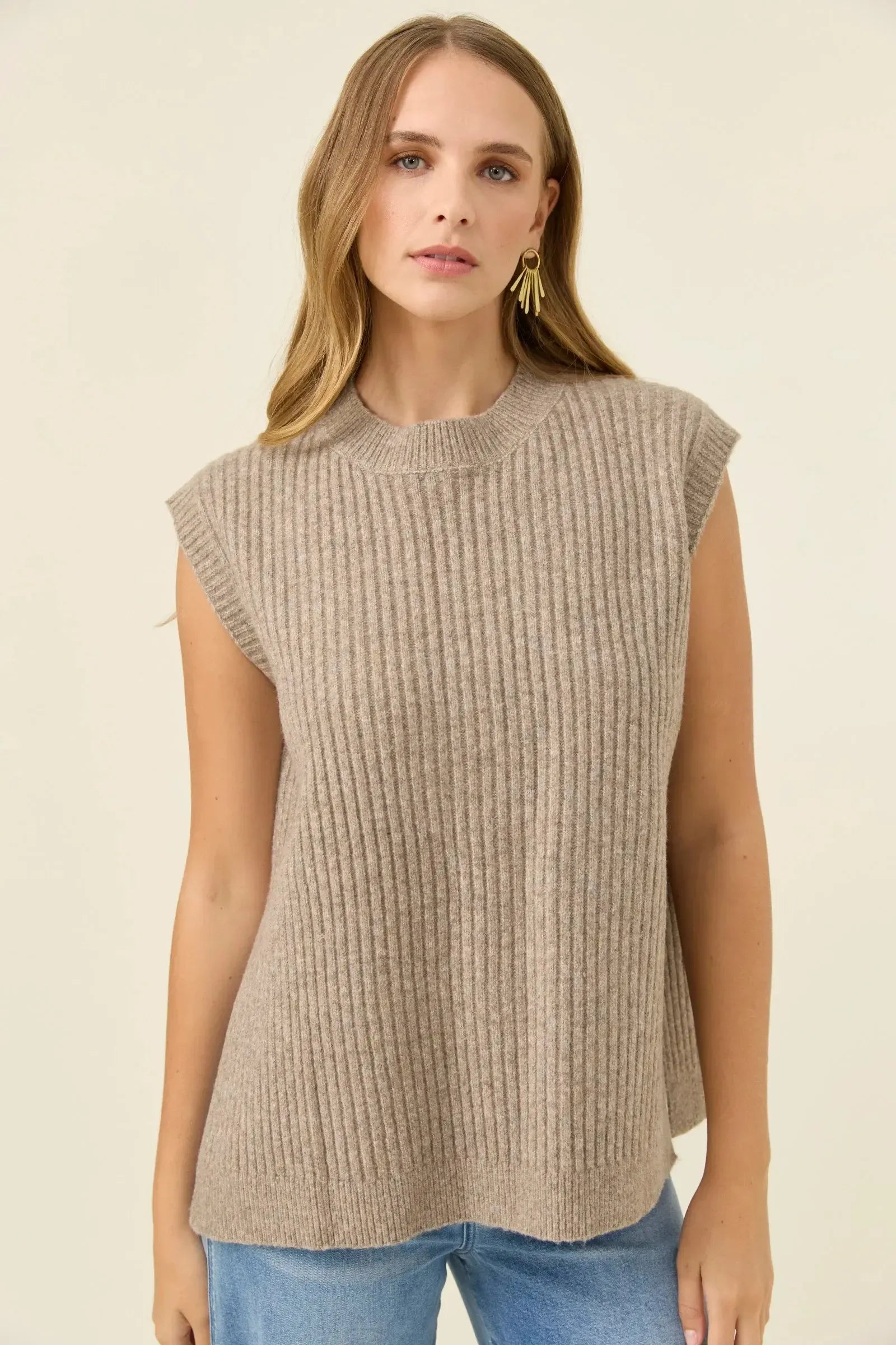 Miru Crew Knit Vest - Stone-Isle Of Mine-The Bay Room
