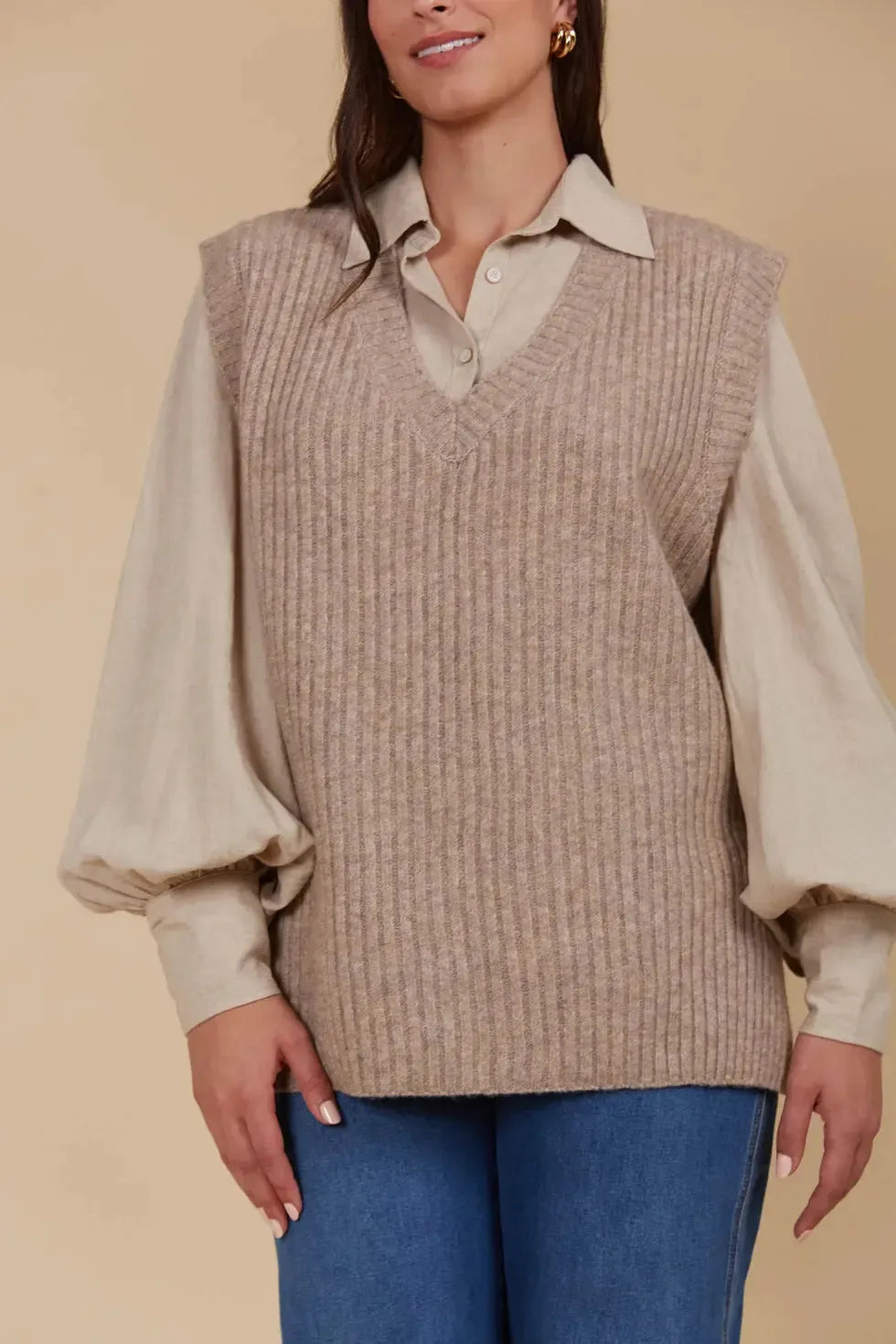 Miru Knit Vest - Taupe-Knitwear & Jumpers-Isle Of Mine-The Bay Room