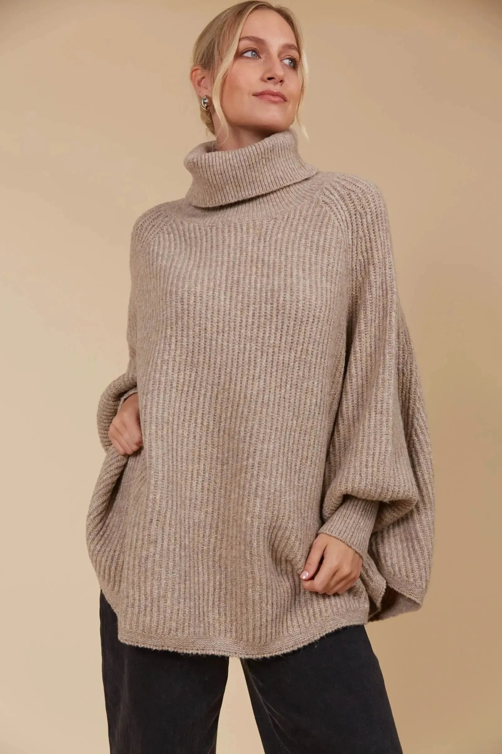 Miru Poncho - Taupe-Kimonos & Ponchos-Isle Of Mine-The Bay Room