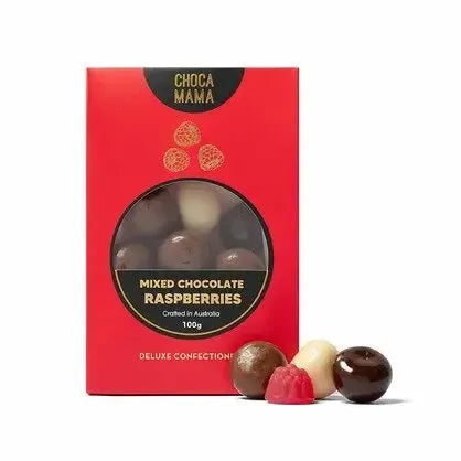 Mixed Chocolate Raspberries 100g-Gourmet Food & Drink-Chocamama-The Bay Room