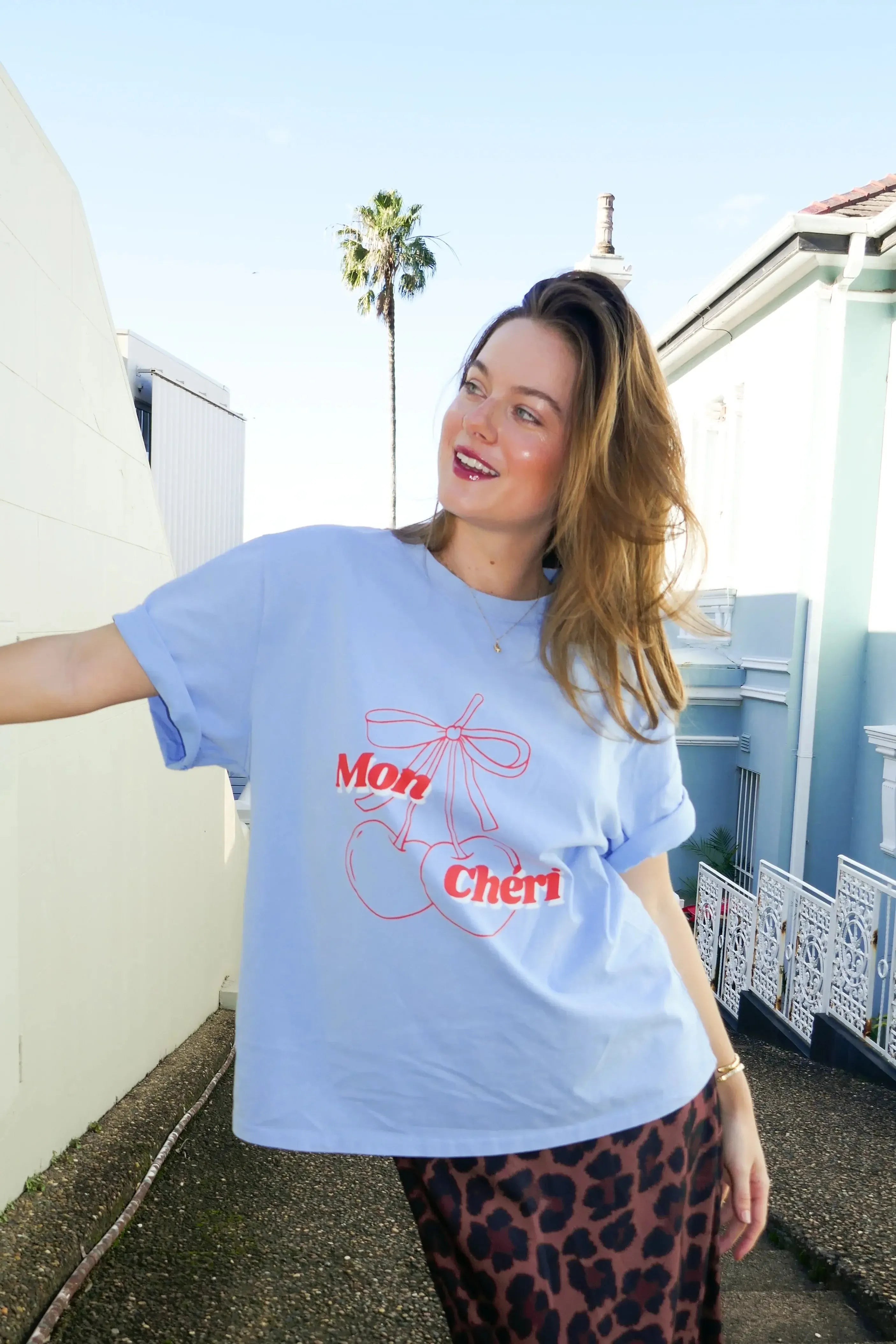 Mon Cheri - Vintage Wash Cornflour Blue/Red-Tops-Cartel & Willow-The Bay Room