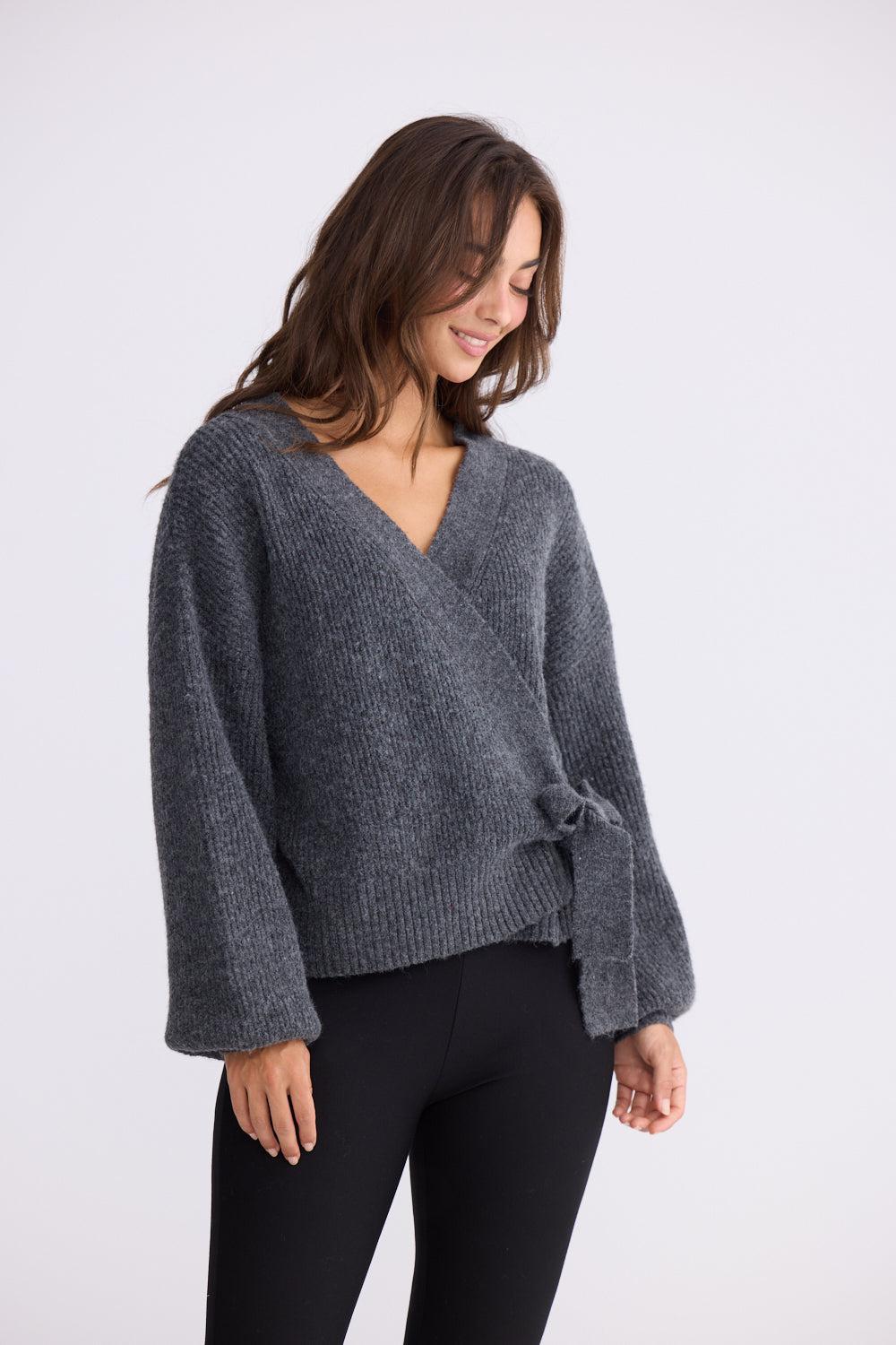 Monteith Wrap Knit - Graphite-Knitwear & Jumpers-Brave & True-The Bay Room