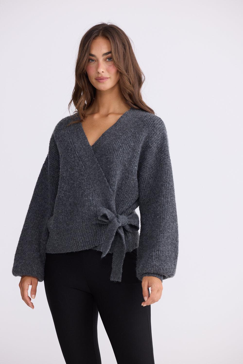Monteith Wrap Knit - Graphite-Knitwear & Jumpers-Brave & True-The Bay Room