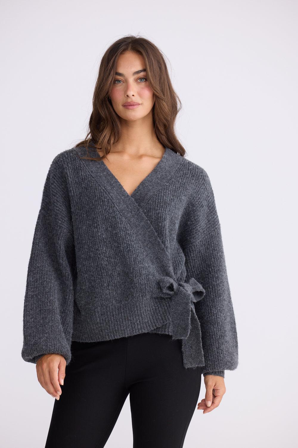 Monteith Wrap Knit - Graphite-Knitwear & Jumpers-Brave & True-The Bay Room