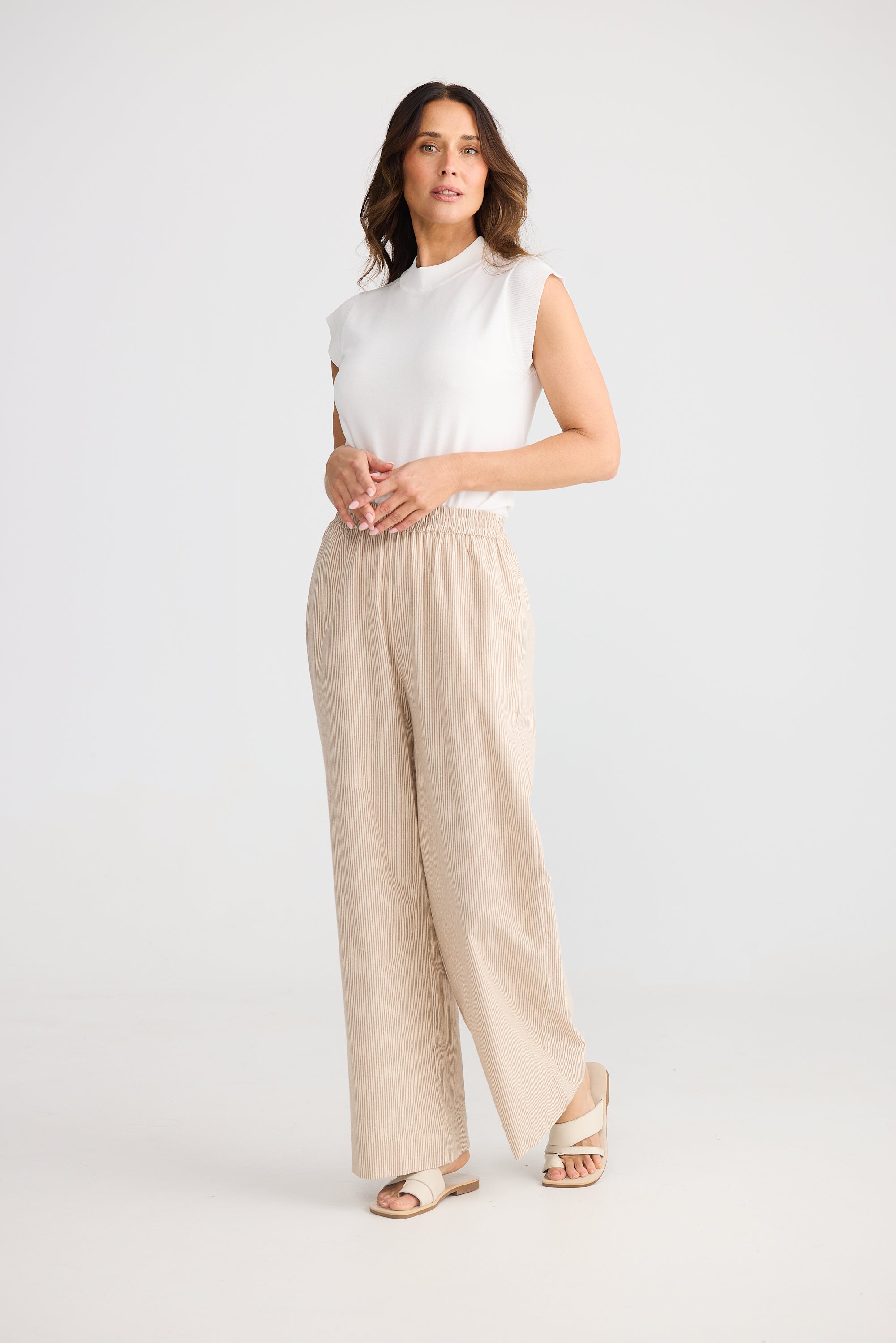 Monty Pant - Latte Pinstripe-Pants-Brave & True-The Bay Room