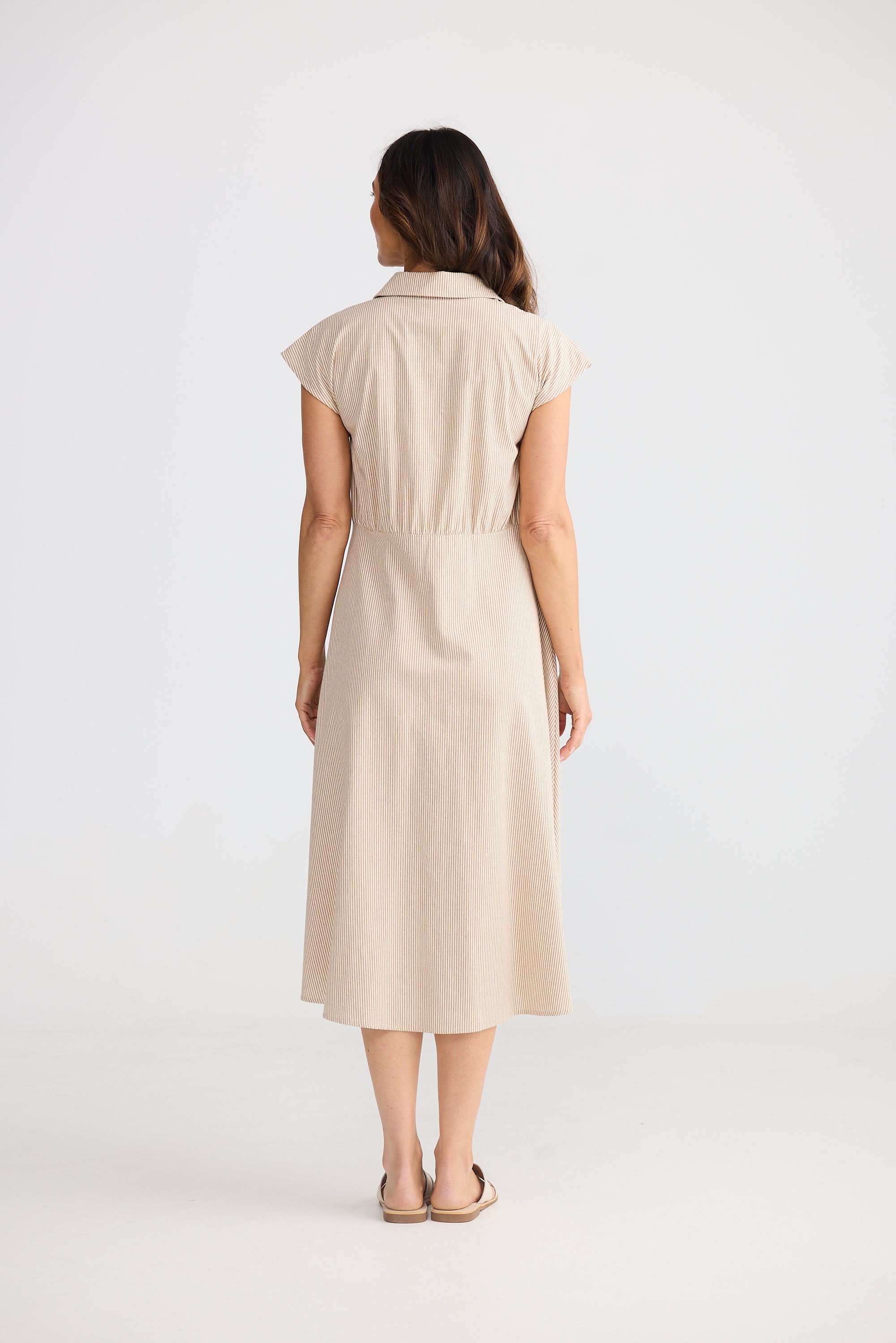 Musings Dress - Latte Pinstripe-Dresses-Brave & True-The Bay Room