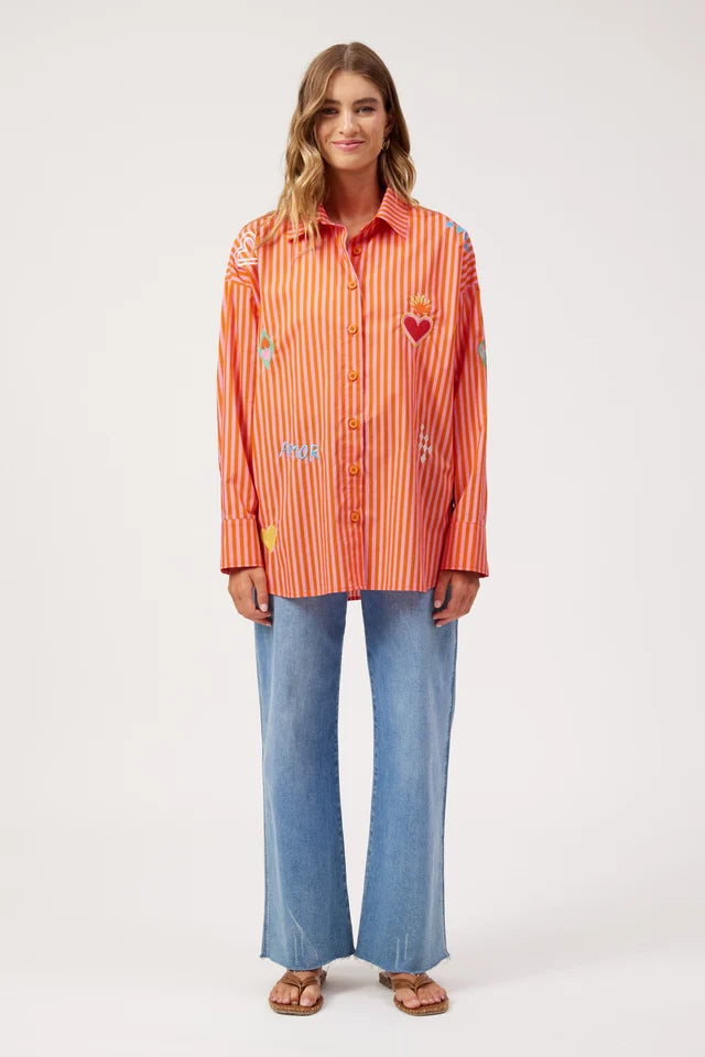 Mykonos Embroidered Stripe Shirt - Pink-Tops-Haven-The Bay Room