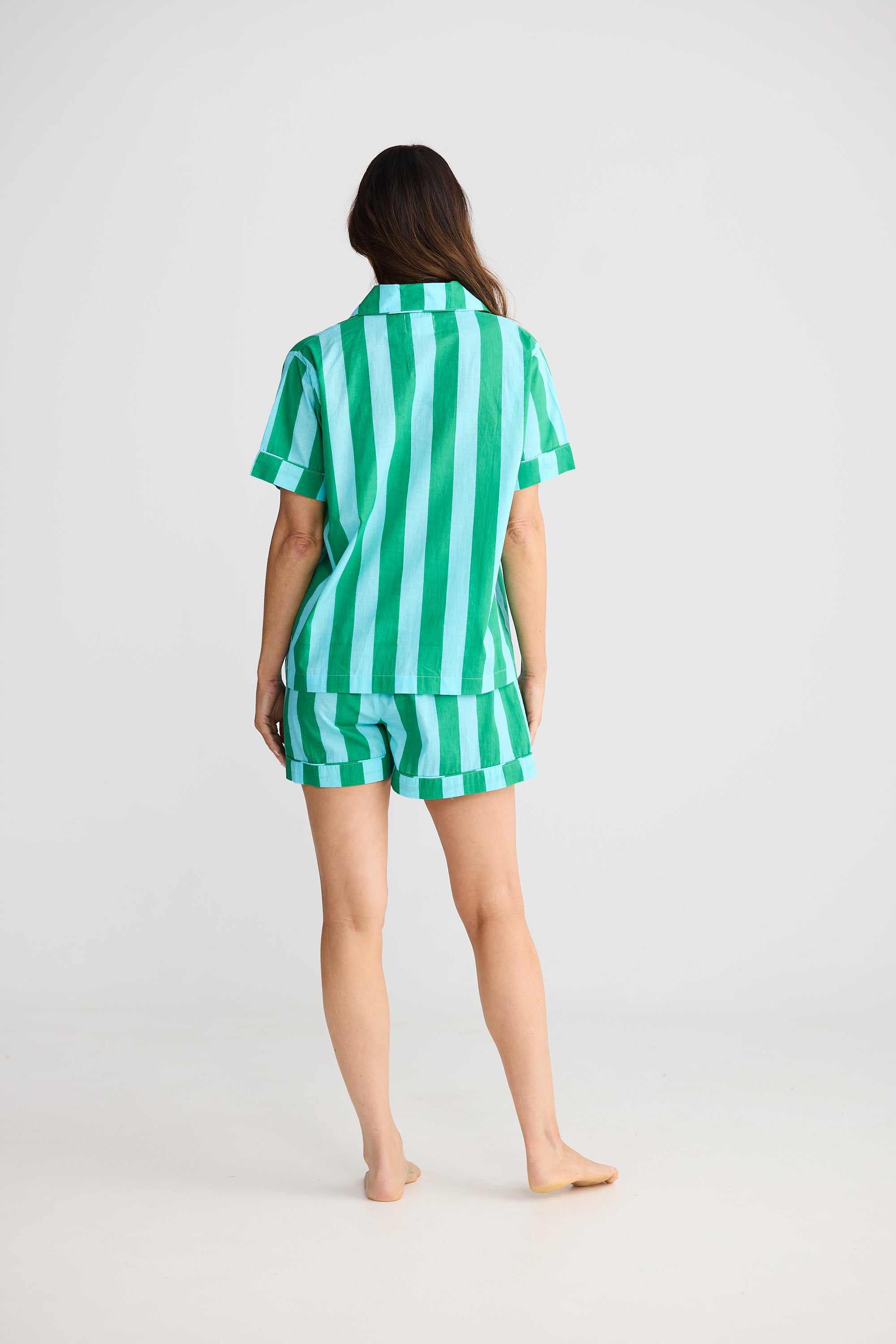 Namaste Pyjama Set - Aqua Green Stripe-Sleepwear & Robes-Holiday-The Bay Room