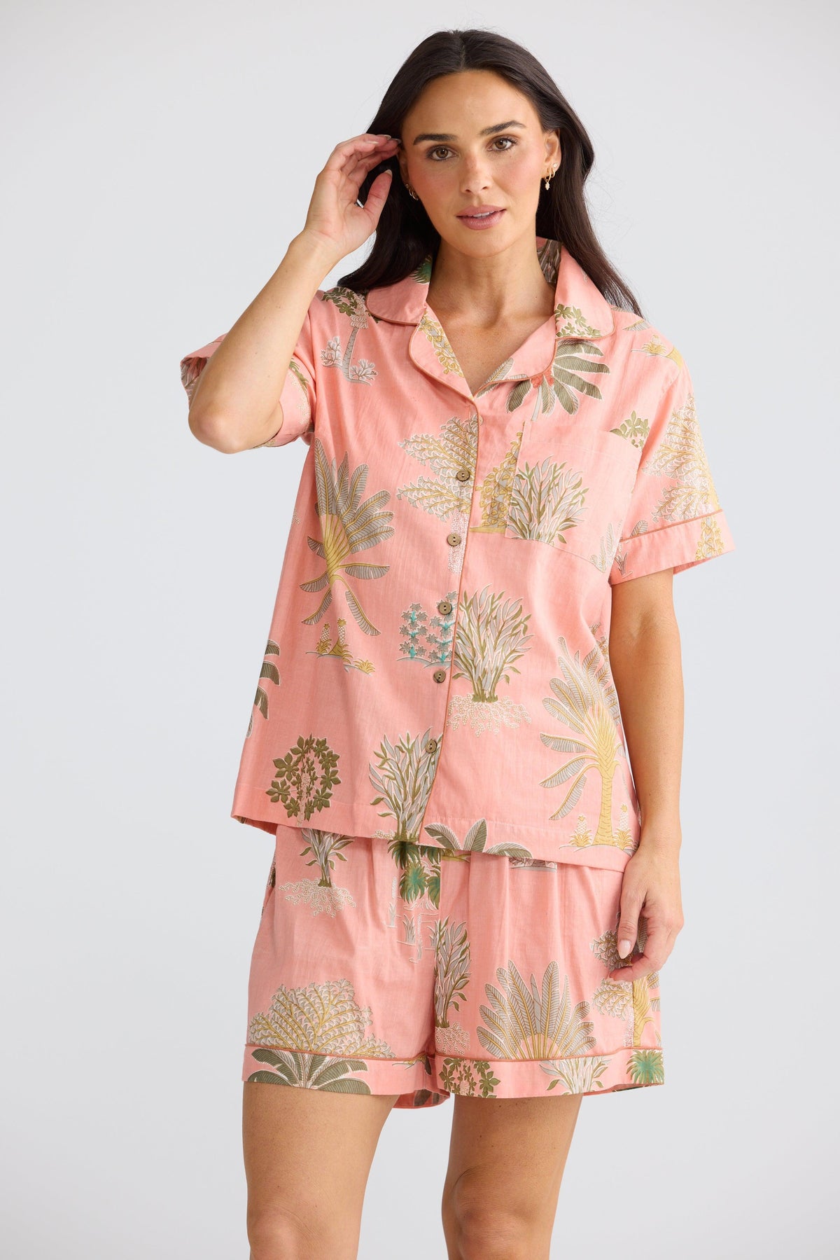 Namaste Pyjama Set - Baby Pink Palm-Sleepwear & Robes-Holiday-The Bay Room