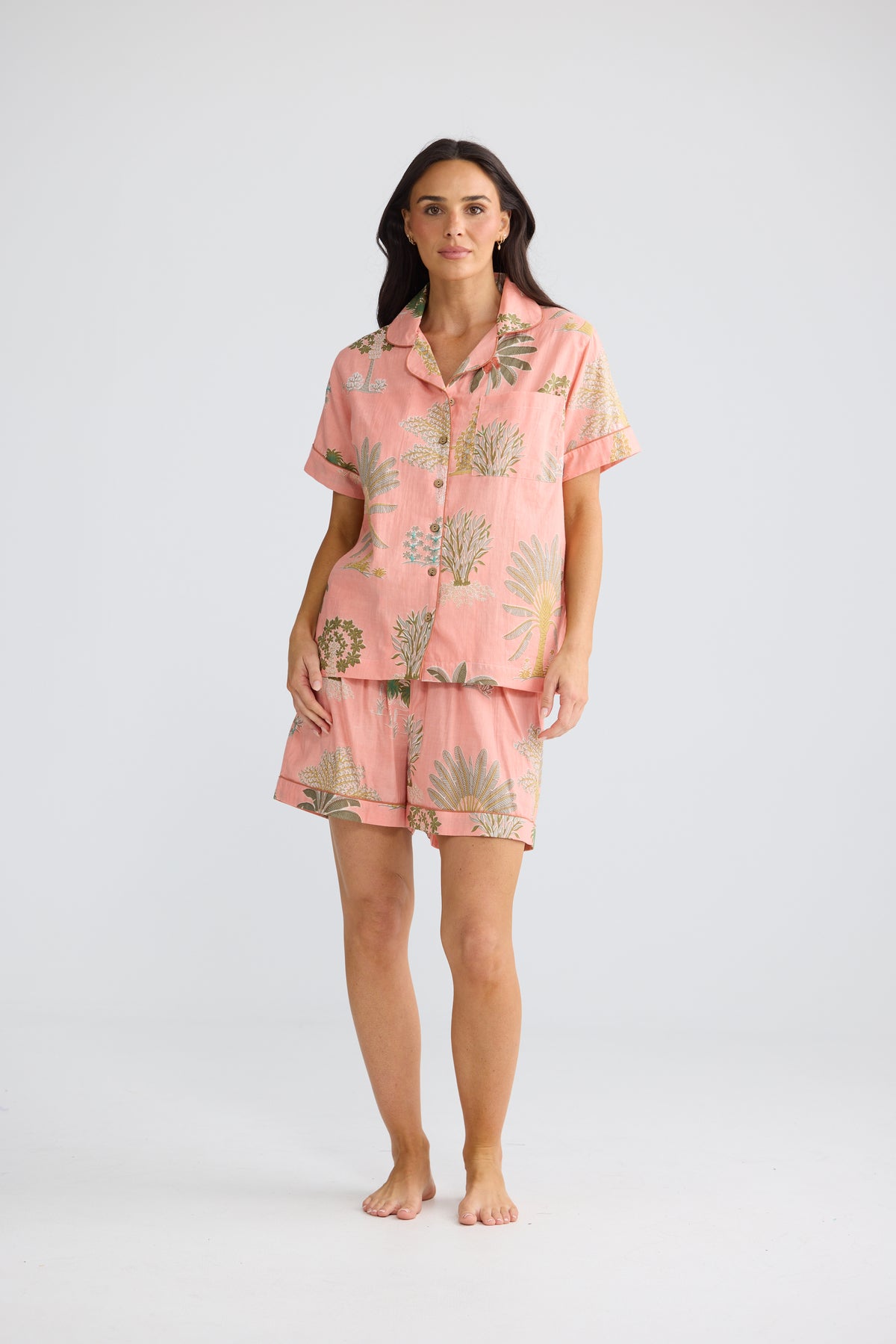 Namaste Pyjama Set - Baby Pink Palm-Sleepwear & Robes-Holiday-The Bay Room