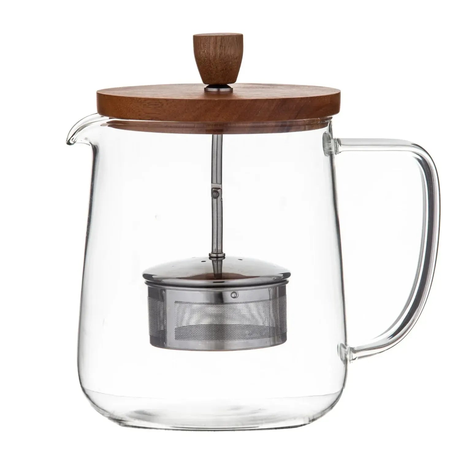 Naples Tea Pot with Acacia Lid & Infuser Clear & Natural 17x12x18cm/1.2L-Leaf & Bean-The Bay Room