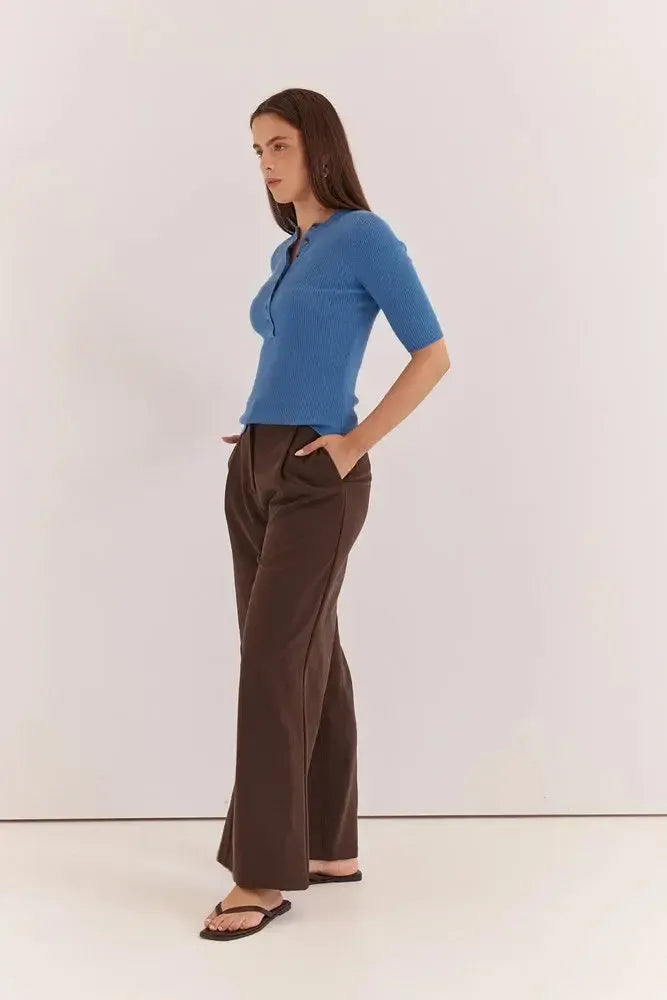 Natalie Wide Leg Trouser - Chocolate-Pants-SASS-The Bay Room