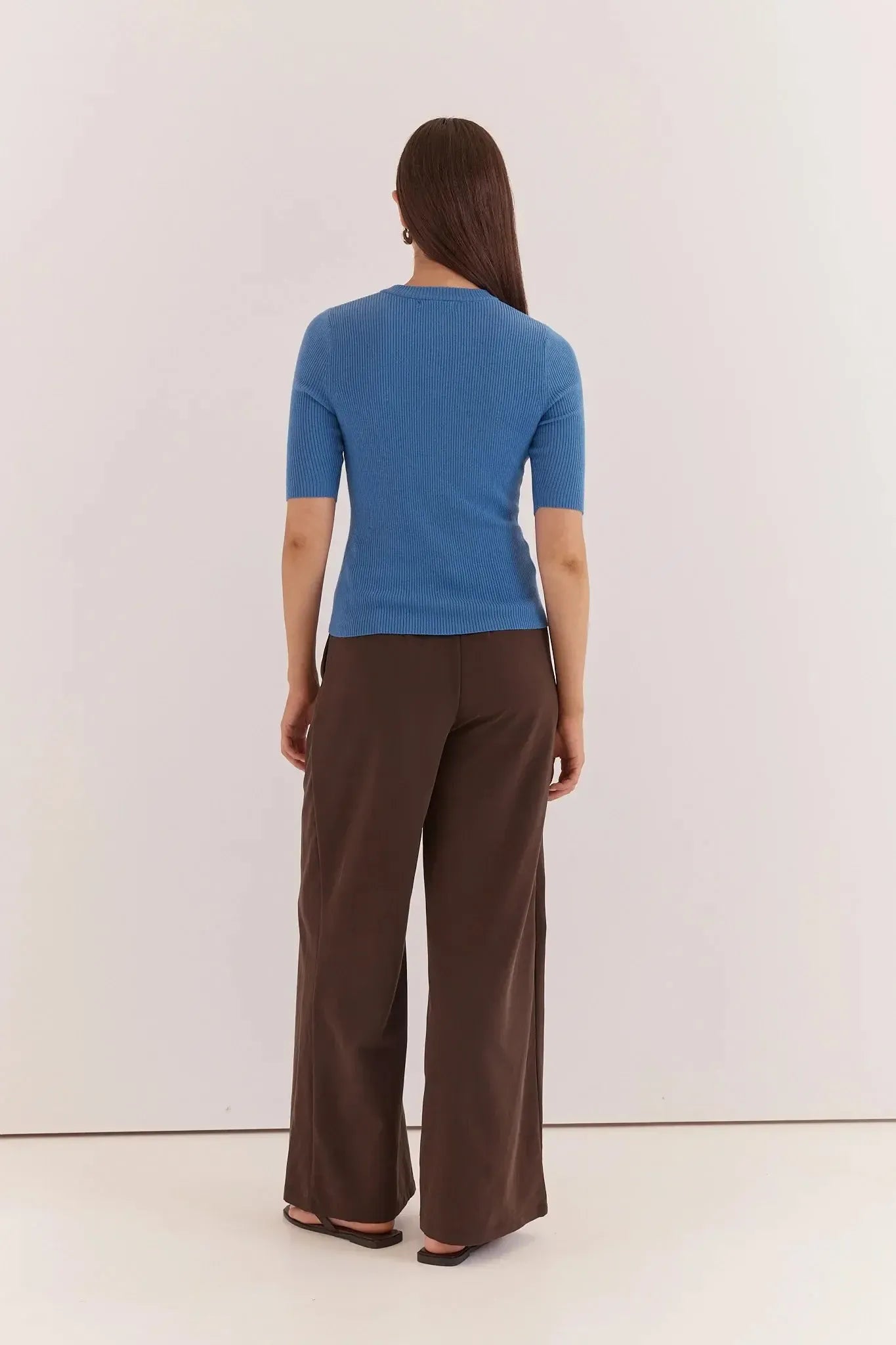 Natalie Wide Leg Trouser - Chocolate-Pants-SASS-The Bay Room