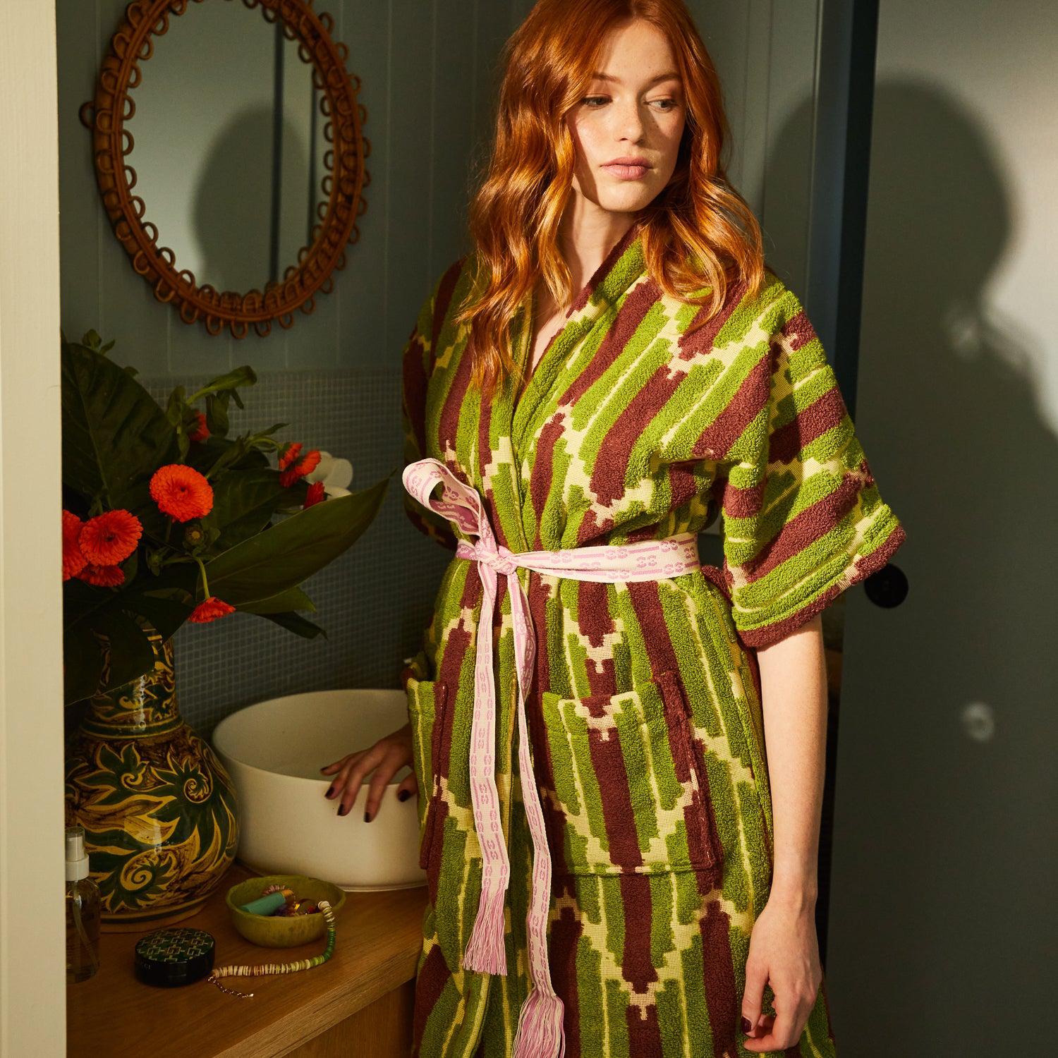 Nisha Terry Kimono - Palm-Sleepwear & Robes-Sage & Clare-The Bay Room