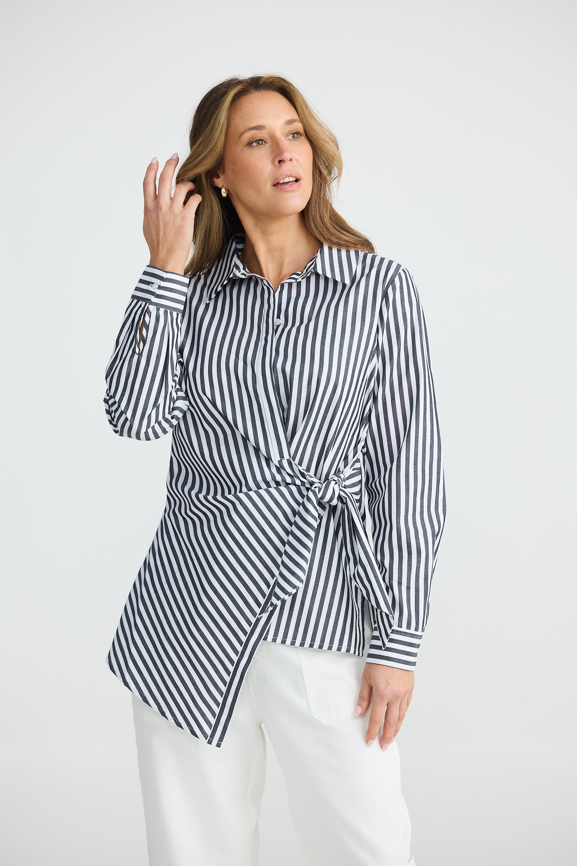 Nova Shirt - Black with White Stripe-Tops-Brave & True-The Bay Room